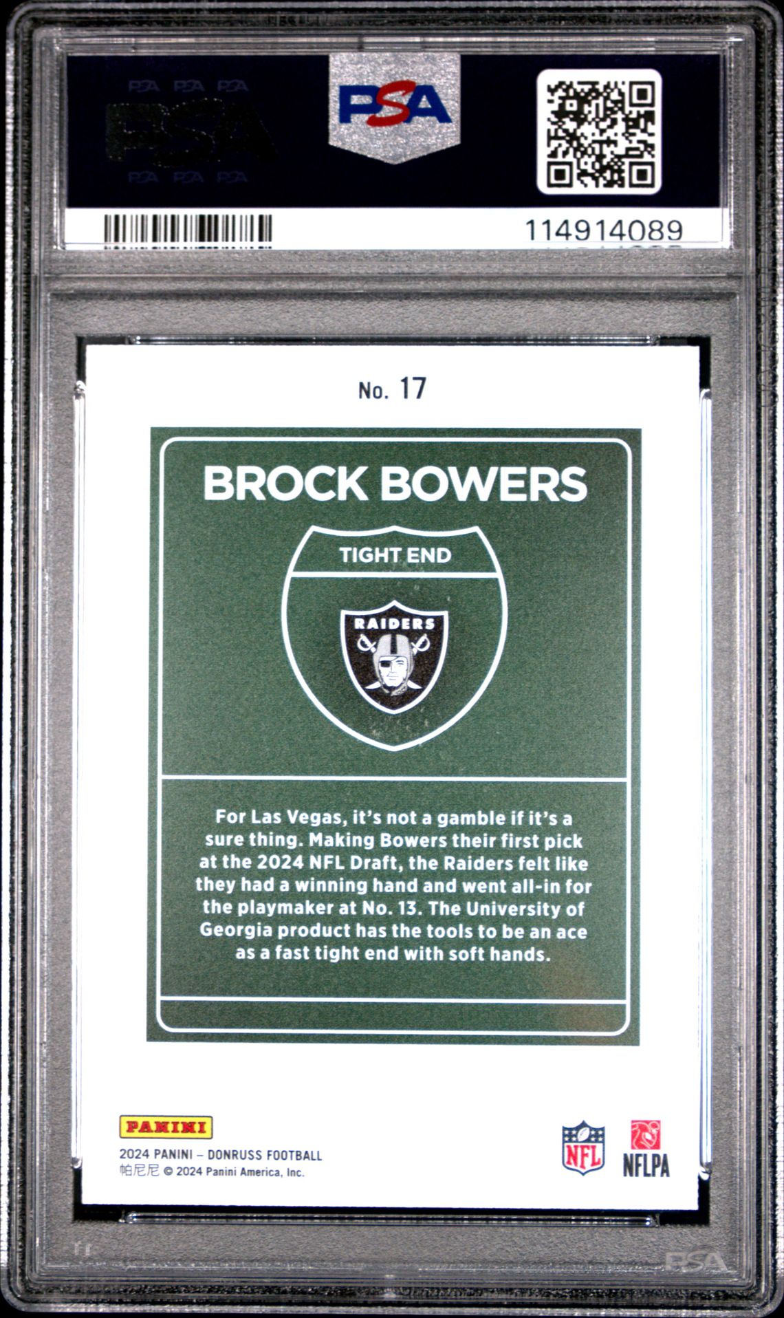 2024 Panini Donruss Downtown! Brock Bowers #17 Mint 9 back