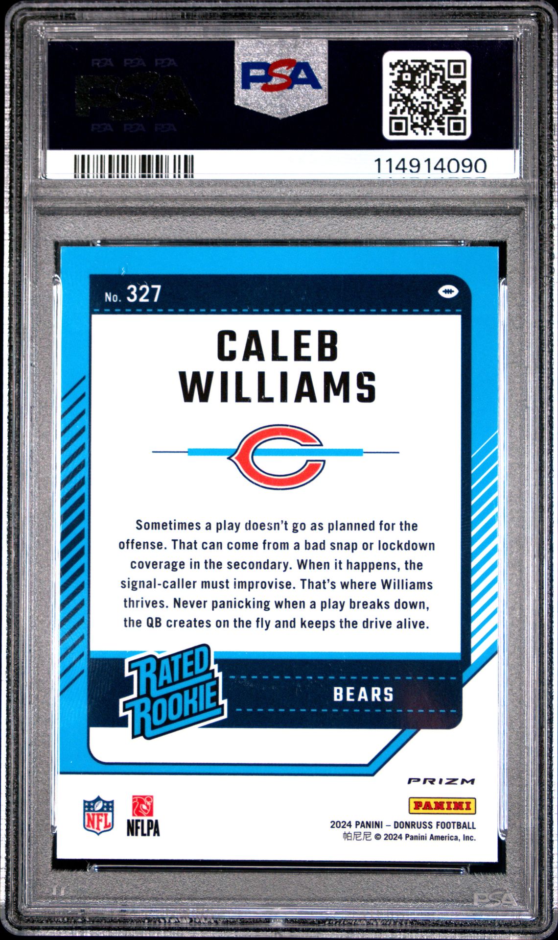 2024 Panini Donruss Caleb Williams #327 (Optic Preview-Red Wave) Gem Mt 10 back