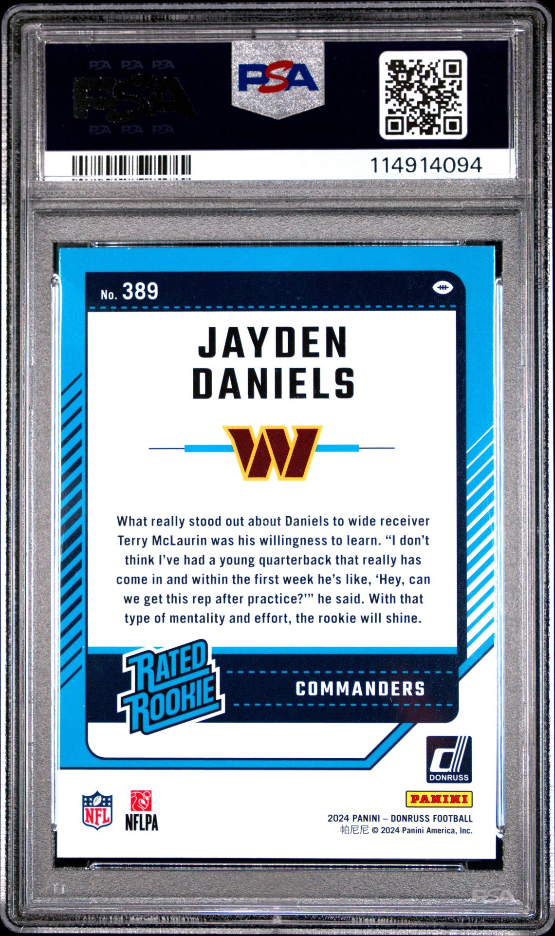 2024 Panini Donruss Jayden Daniels #389 Mint 9 back