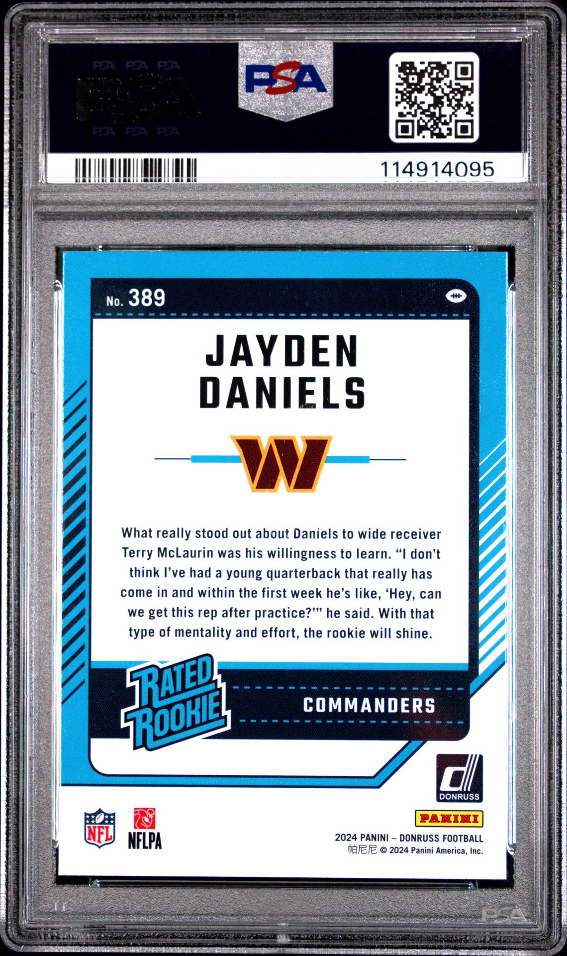 2024 Panini Donruss Jayden Daniels #389 Gem Mt 10 back