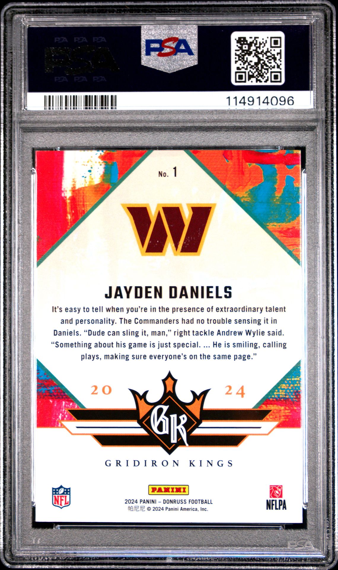 2024 Panini Donruss Rookie Gridiron Kings Jayden Daniels #1 Gem Mt 10 back