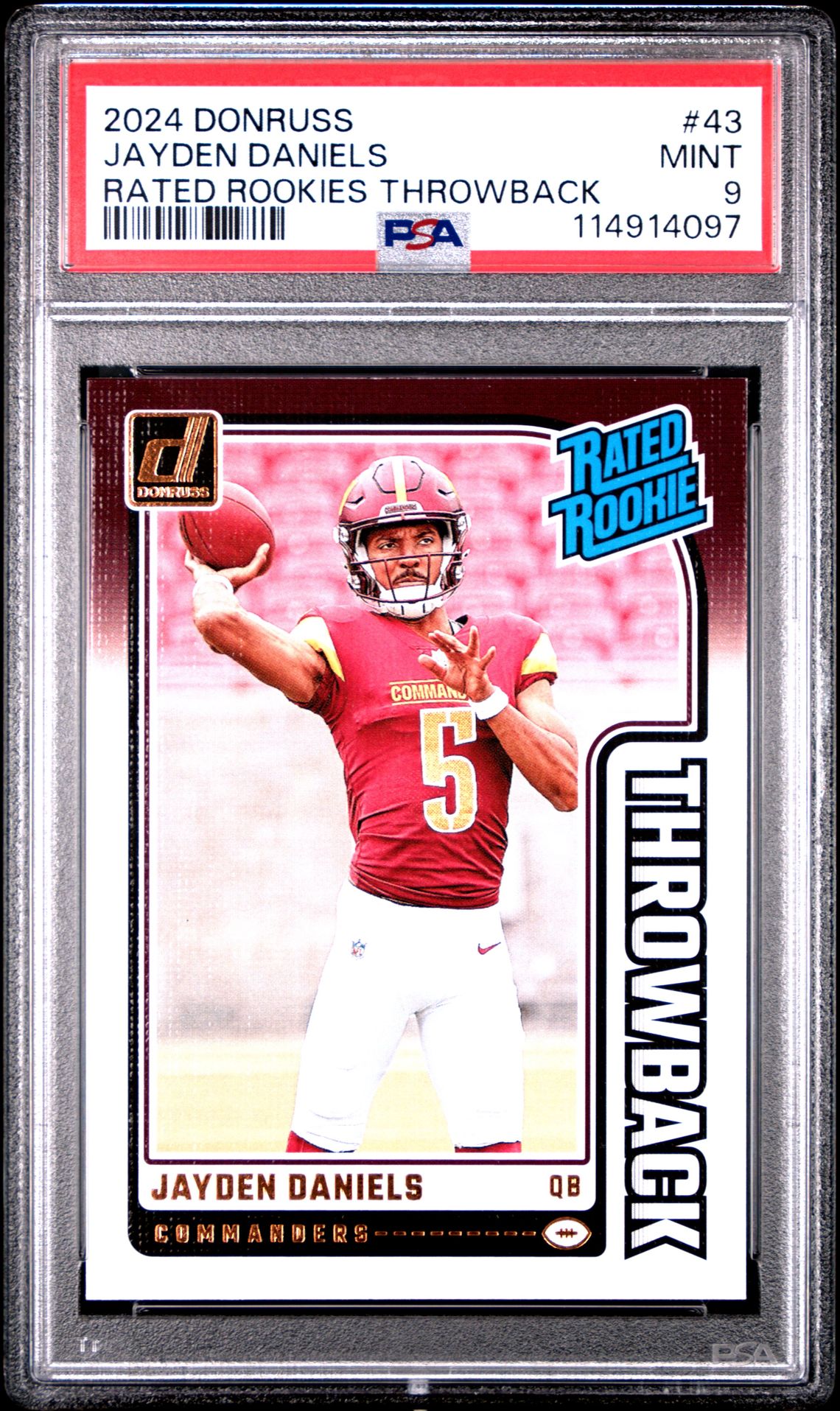 2024 Panini Donruss Rated Rookies Throwback Jayden Daniels #43 Mint 9 front