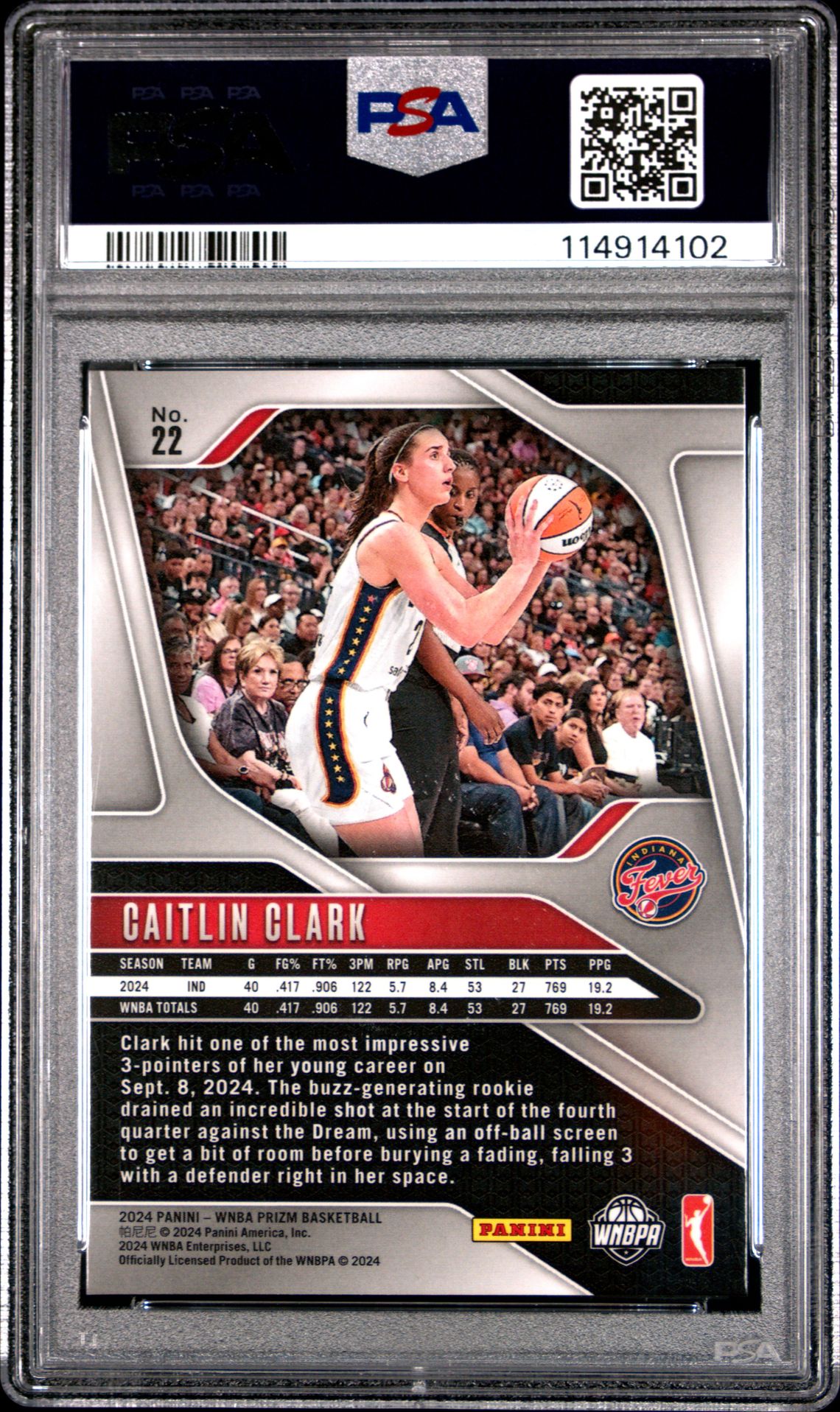 2024 Panini Prizm Wnba Caitlin Clark #22 Mint 9 back