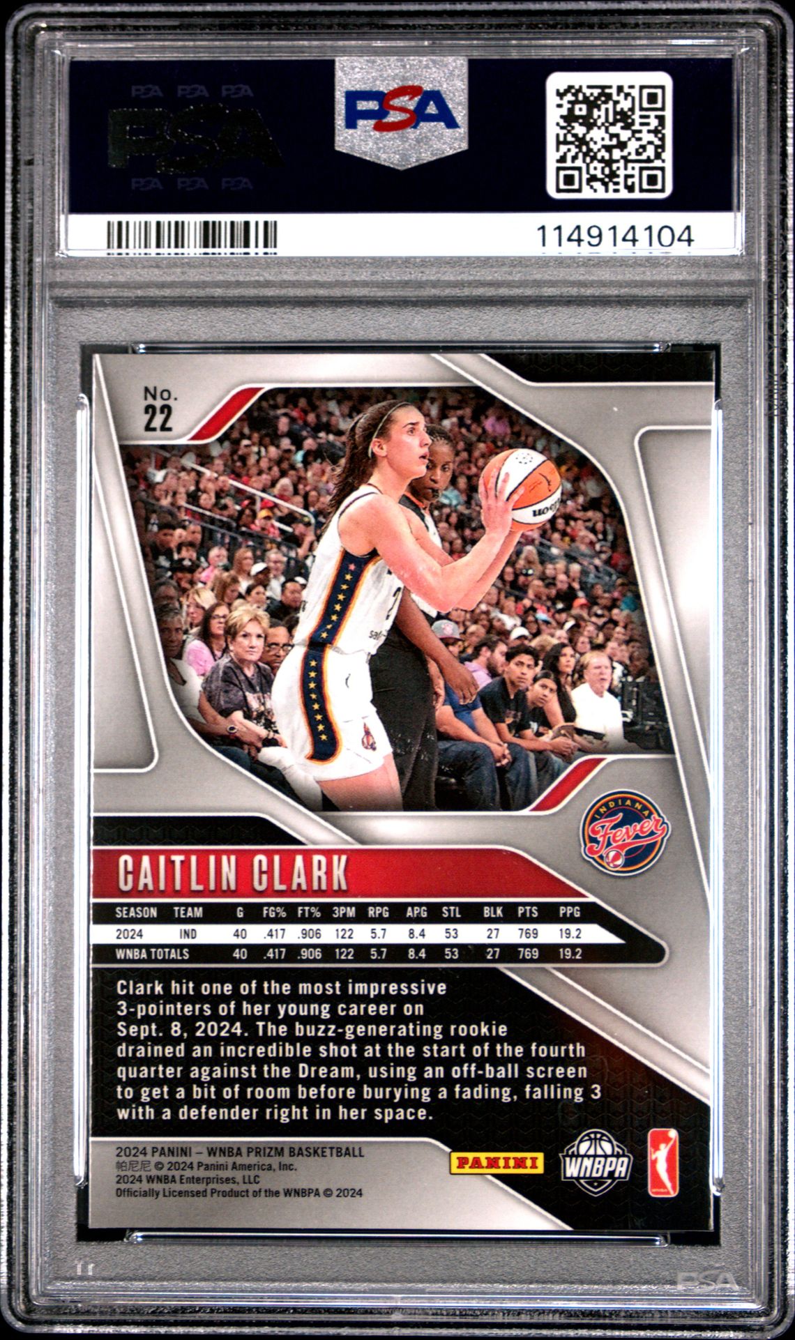 2024 Panini Prizm Wnba Caitlin Clark #22 Mint 9 back