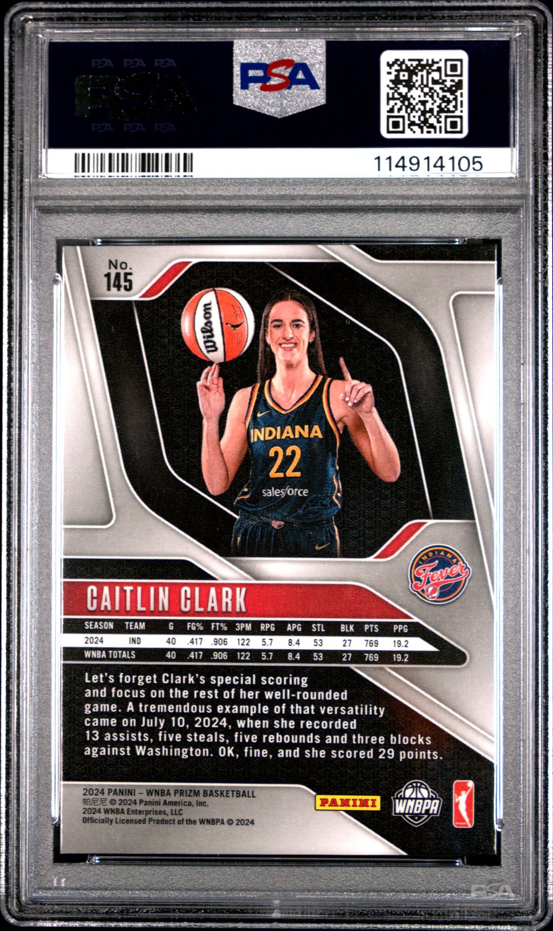 2024 Panini Prizm Wnba Caitlin Clark #145 Mint 9 back