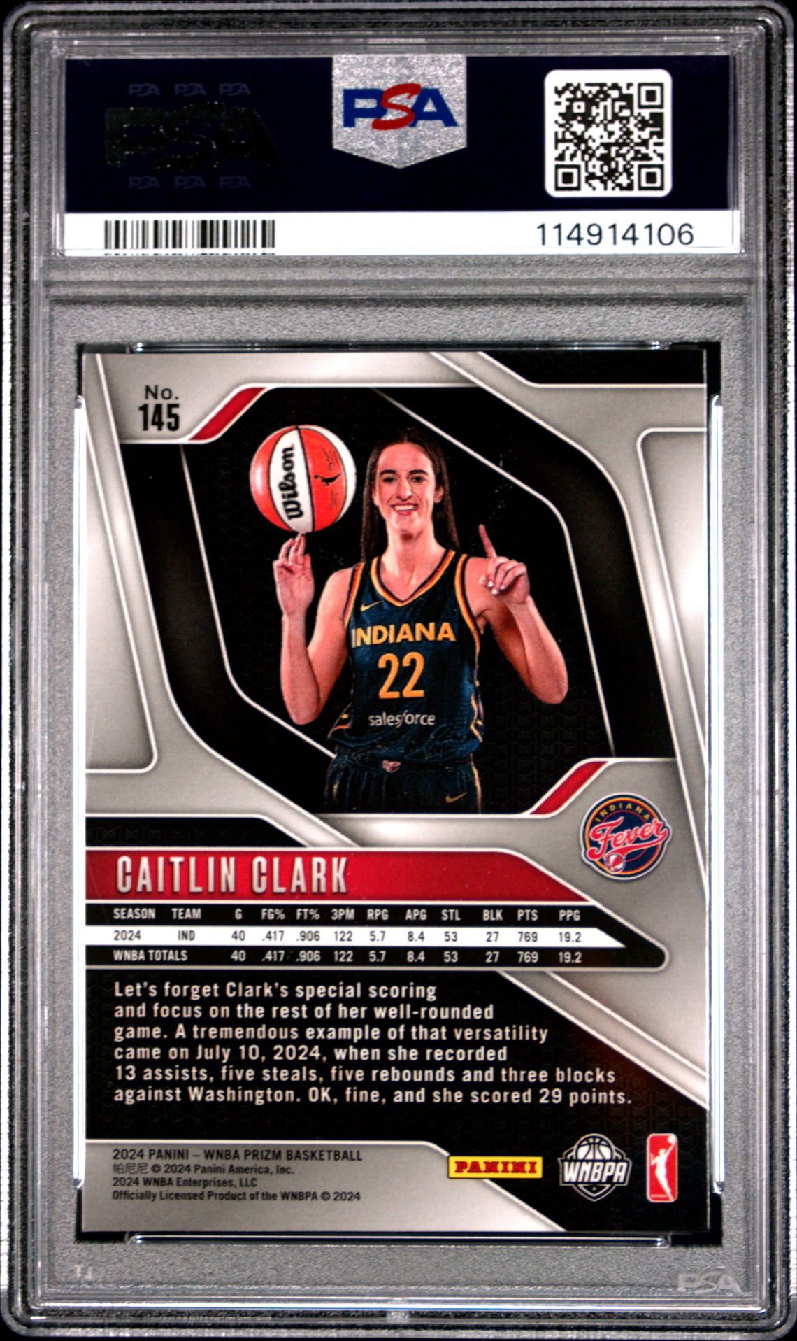 2024 Panini Prizm Wnba Caitlin Clark #145 Mint 9 back