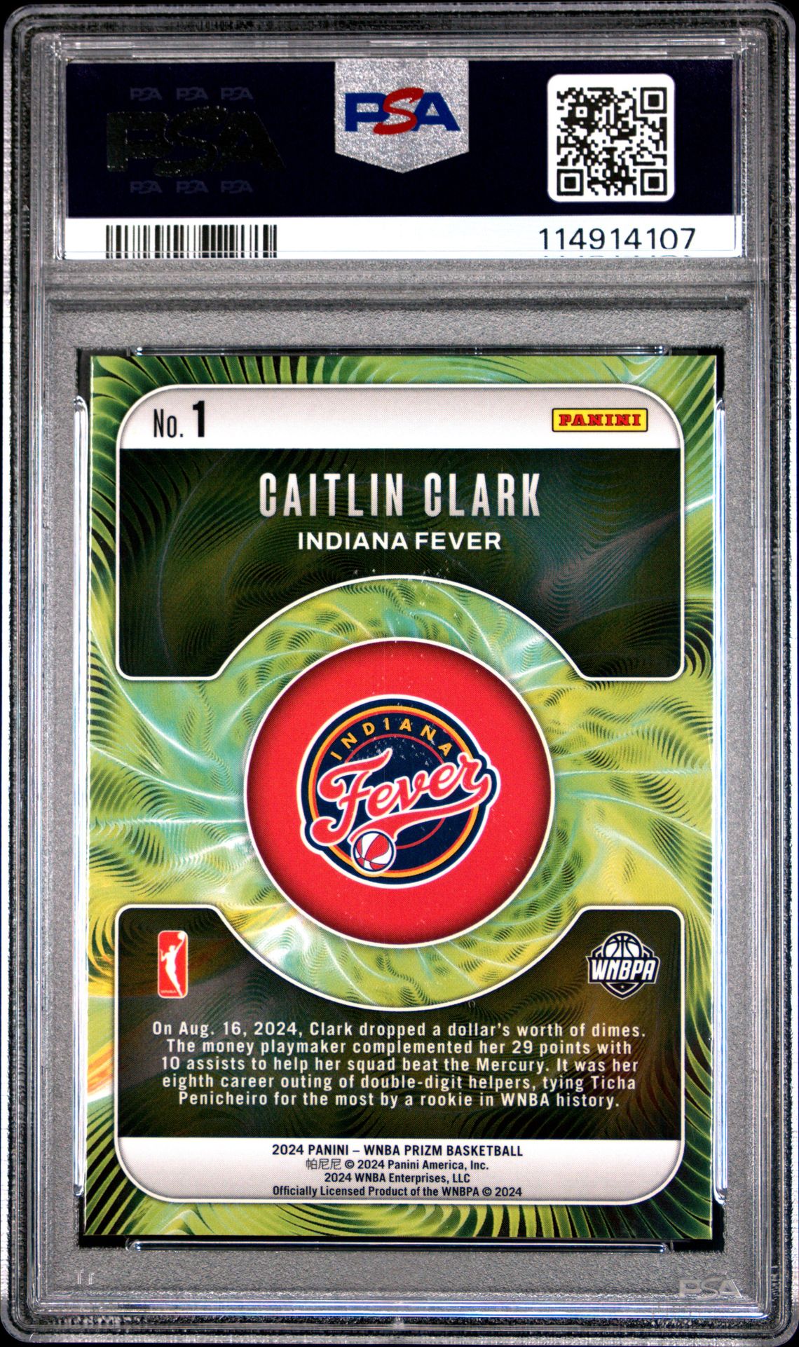2024 Panini Prizm Wnba Fractal Caitlin Clark #1 Gem Mt 10 back