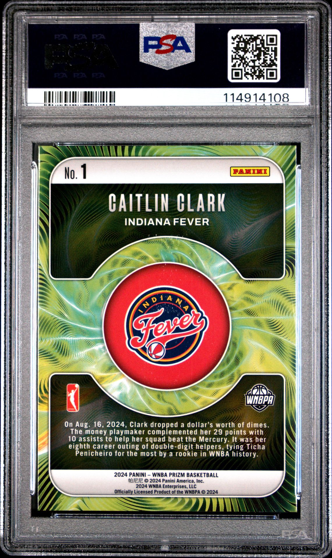 2024 Panini Prizm Wnba Fractal Caitlin Clark #1 Gem Mt 10 back