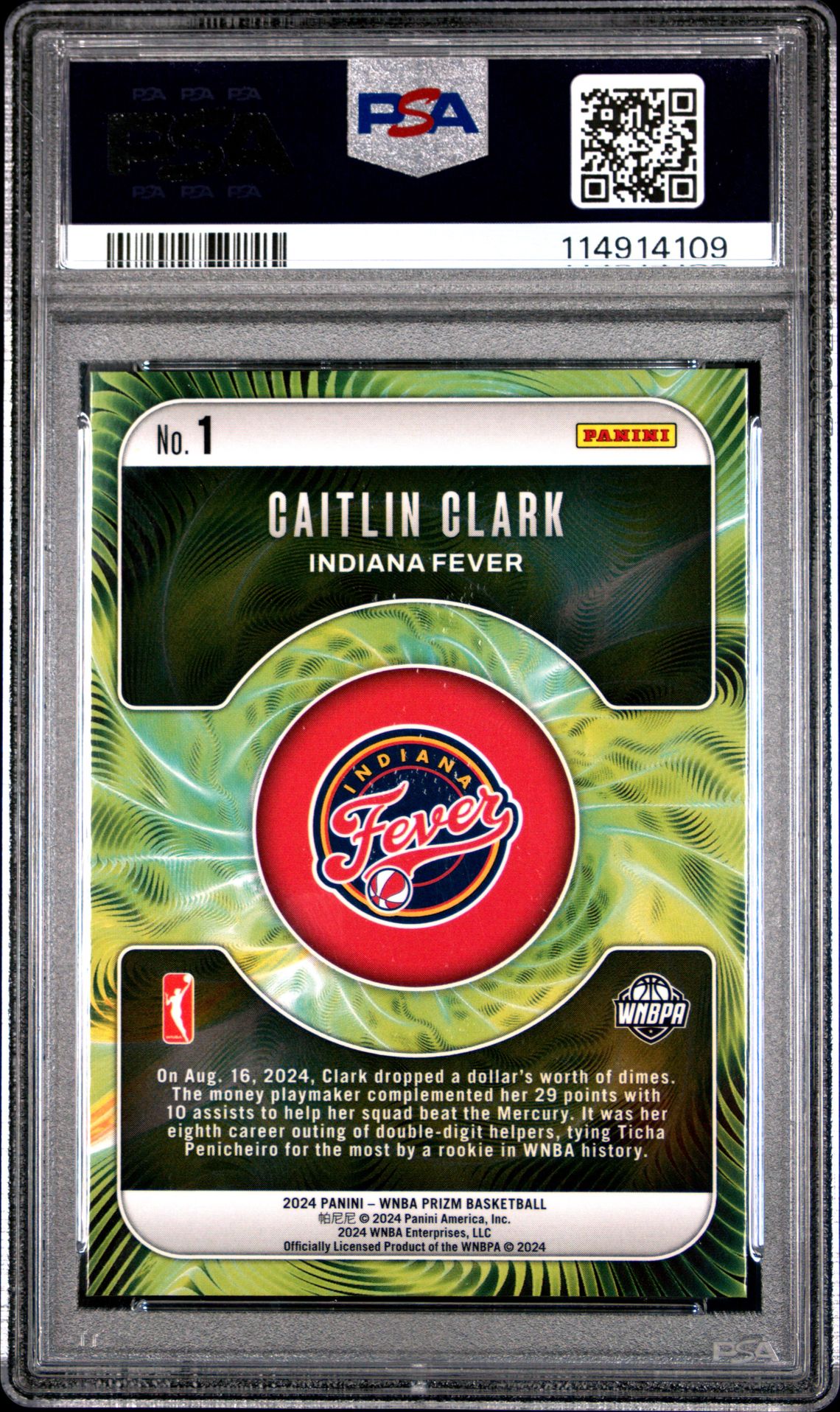 2024 Panini Prizm Wnba Fractal Caitlin Clark #1 Gem Mt 10 back