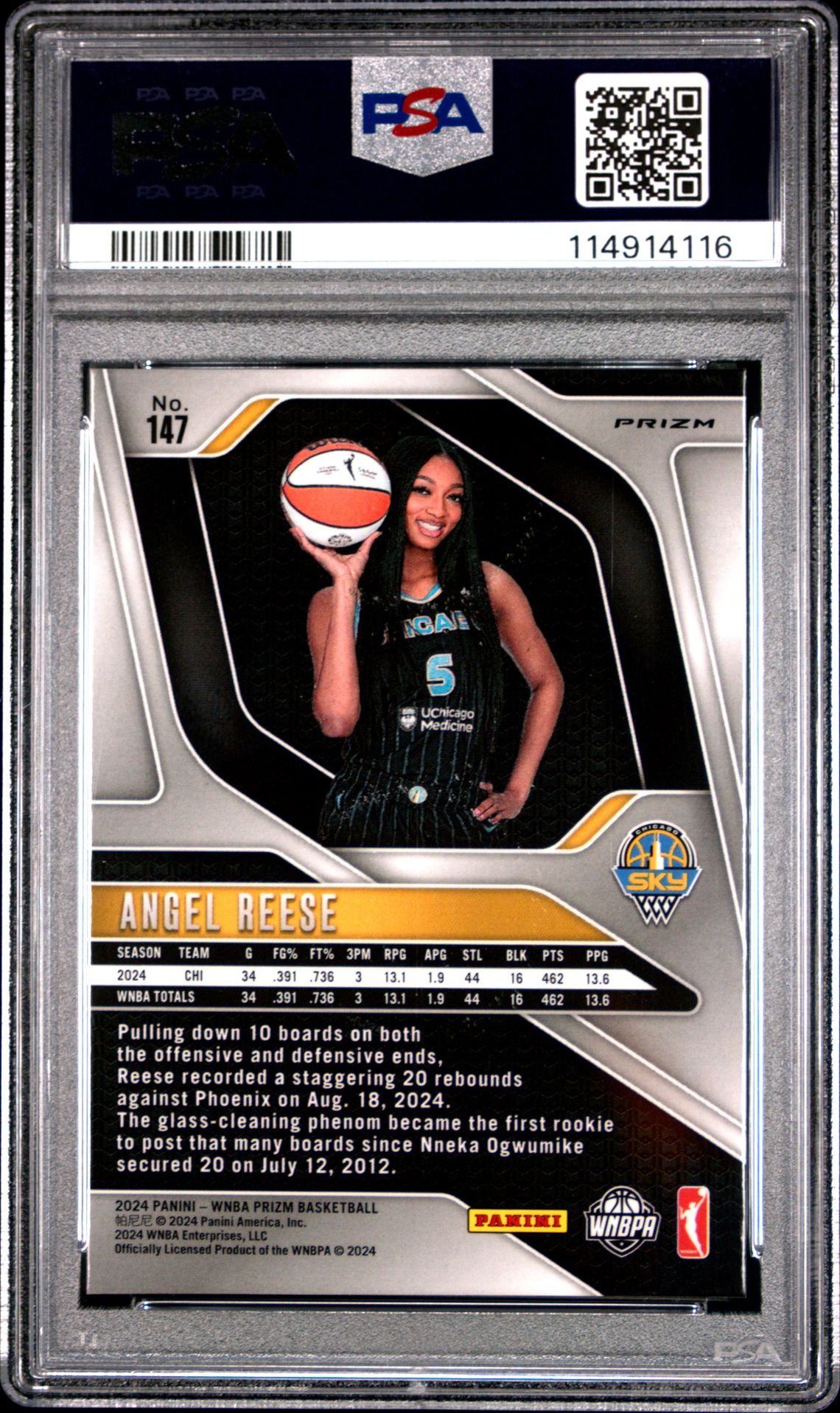 2024 Panini Prizm Wnba Angel Reese #147 (Green Prizm) Gem Mt 10 back