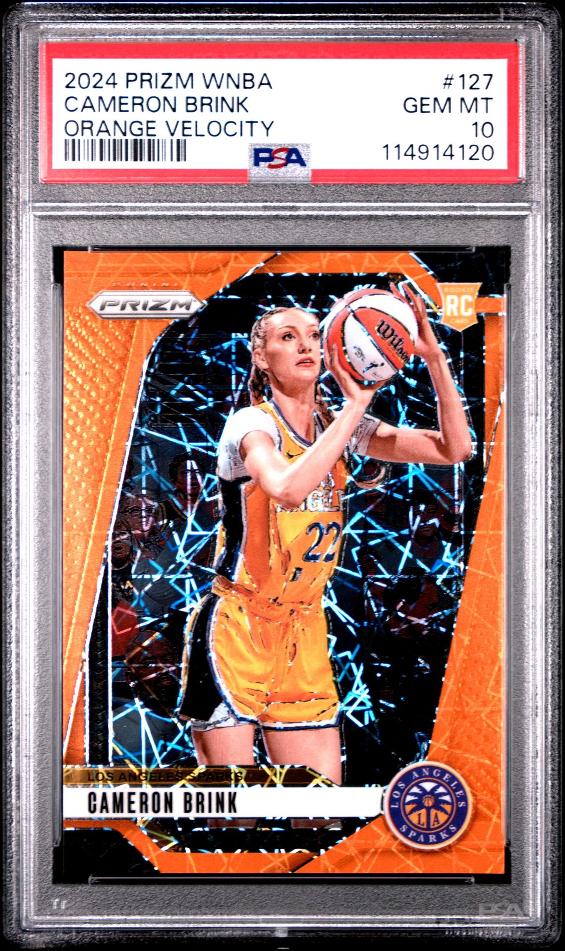 2024 Panini Prizm Wnba Cameron Brink #127 (Orange Velocity) Gem Mt 10 front
