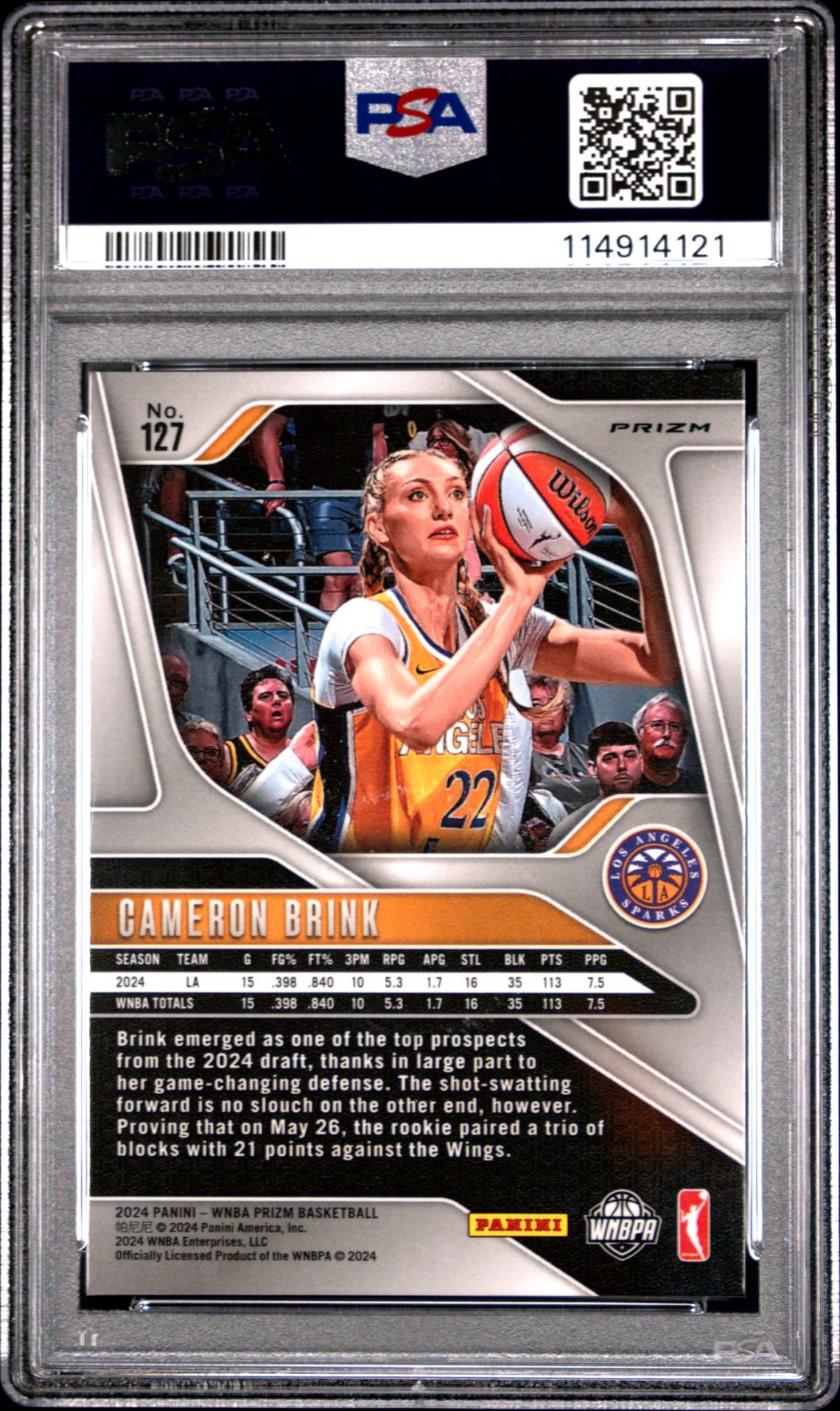 2024 Panini Prizm Wnba Cameron Brink #127 (Orange Ice) Gem Mt 10 back