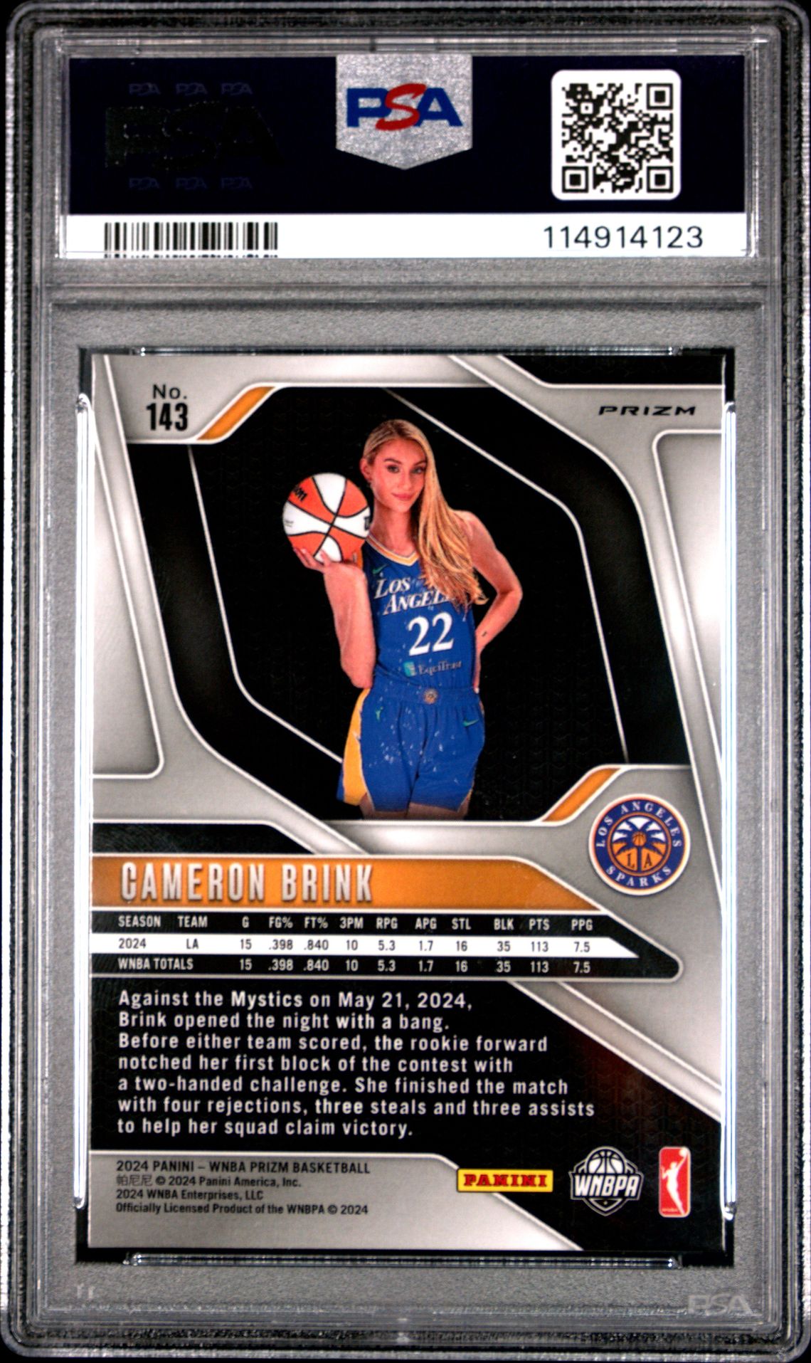 2024 Panini Prizm Wnba Cameron Brink #143 (Green Prizm) Gem Mt 10 back
