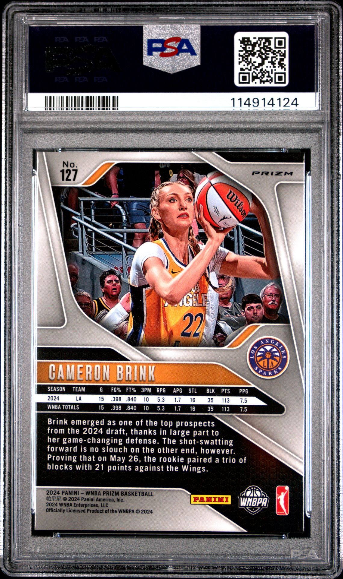 2024 Panini Prizm Wnba Cameron Brink #127 (Green Prizm) Gem Mt 10 back