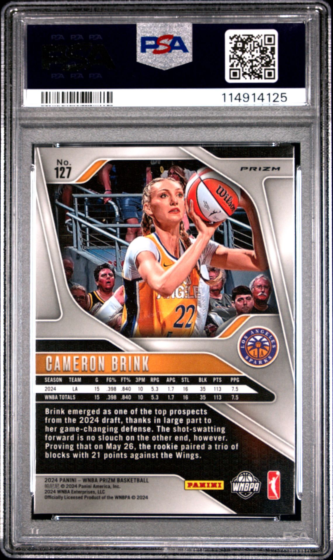 2024 Panini Prizm Wnba Cameron Brink #127 (Orange Ice) Gem Mt 10 back