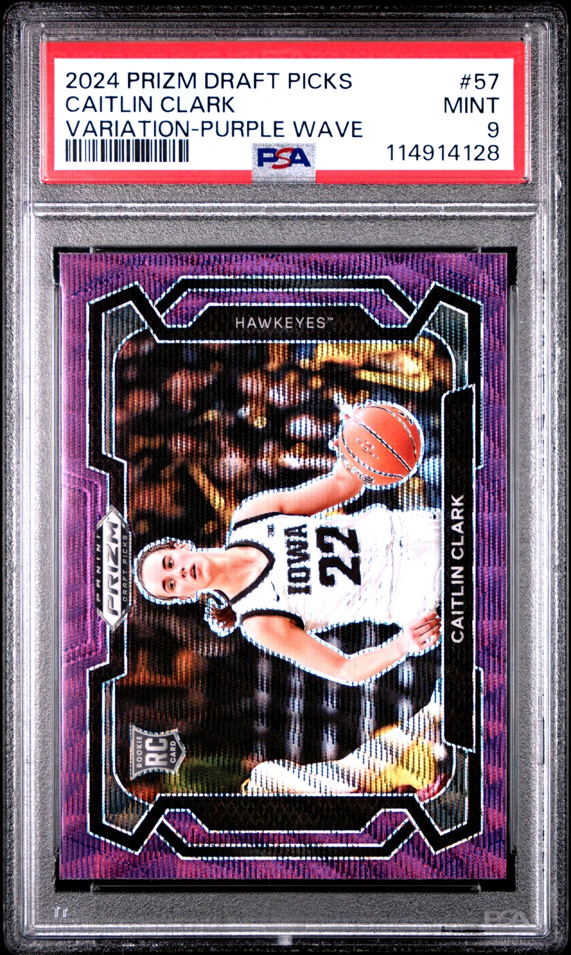 2024 Panini Prizm Draft Picks Caitlin Clark #57 (Variation-Purple Wave) Mint 9 front