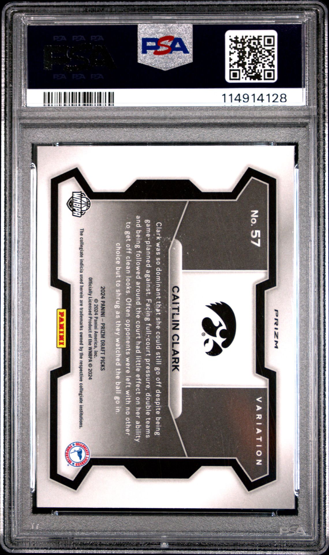 2024 Panini Prizm Draft Picks Caitlin Clark #57 (Variation-Purple Wave) Mint 9 back