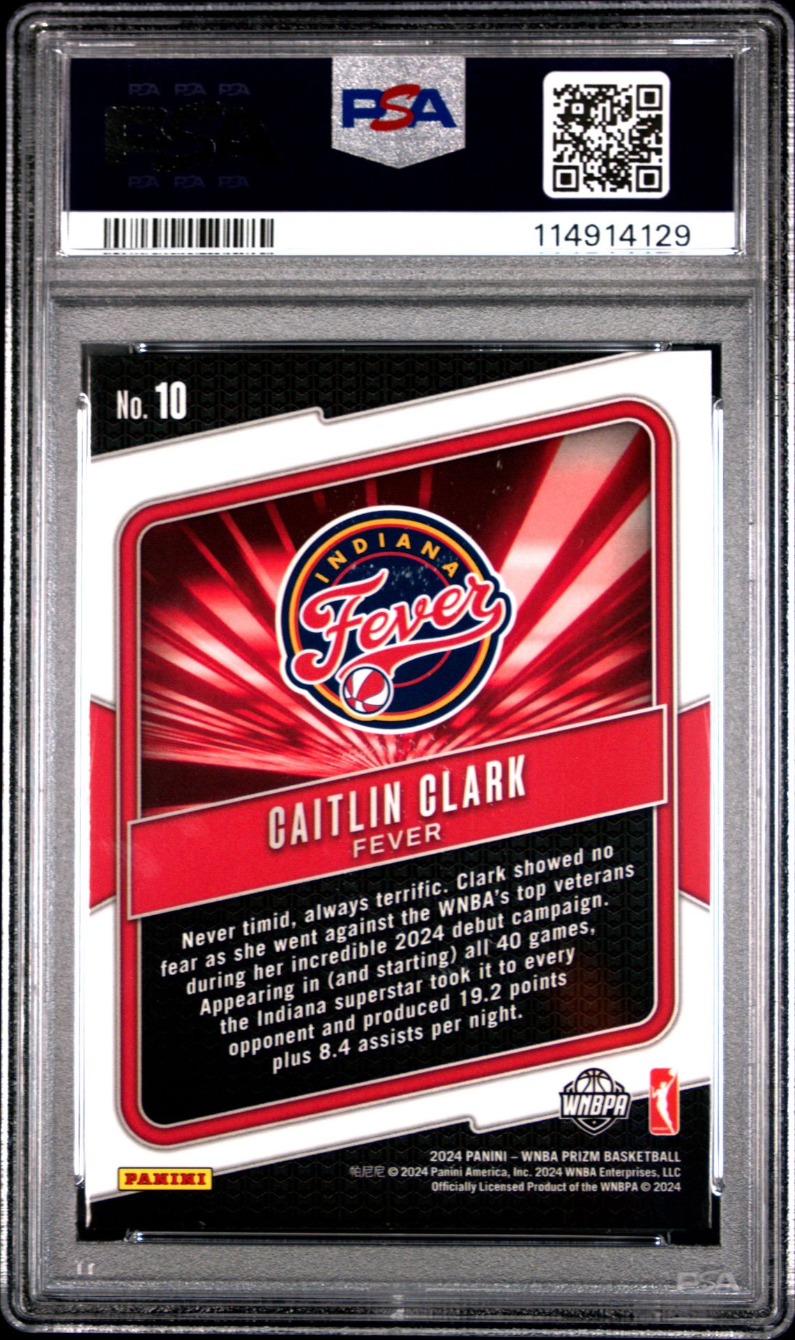 2024 Panini Prizm Wnba Fearless Caitlin Clark #10 Gem Mt 10 back