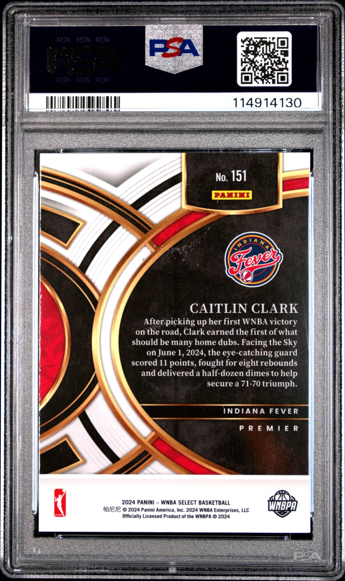 2024 Panini Select Wnba Caitlin Clark #151 Gem Mt 10 back