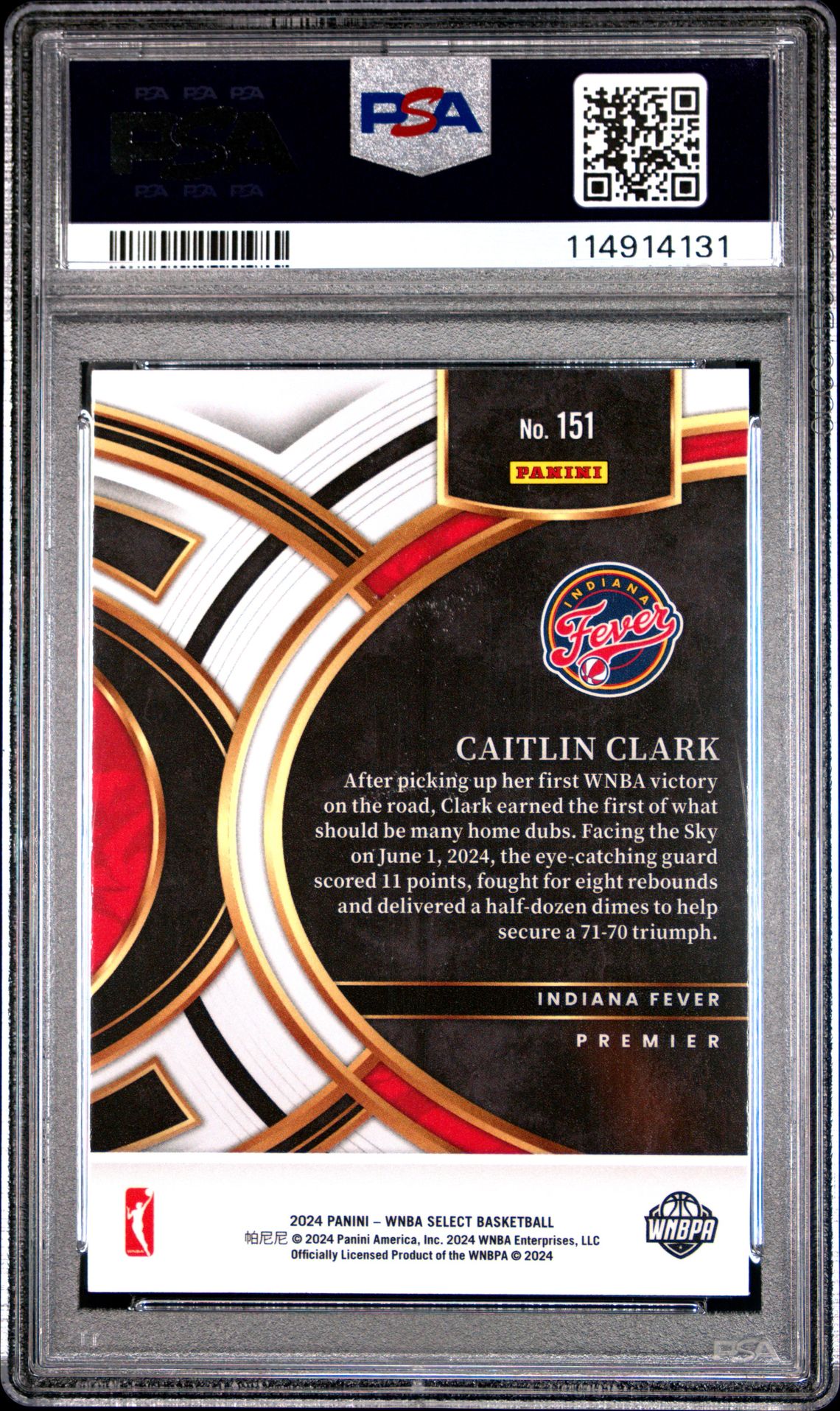 2024 Panini Select Wnba Caitlin Clark #151 Gem Mt 10 back