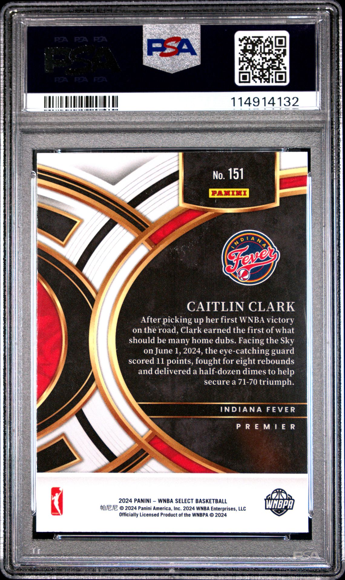 2024 Panini Select Wnba Caitlin Clark #151 Gem Mt 10 back