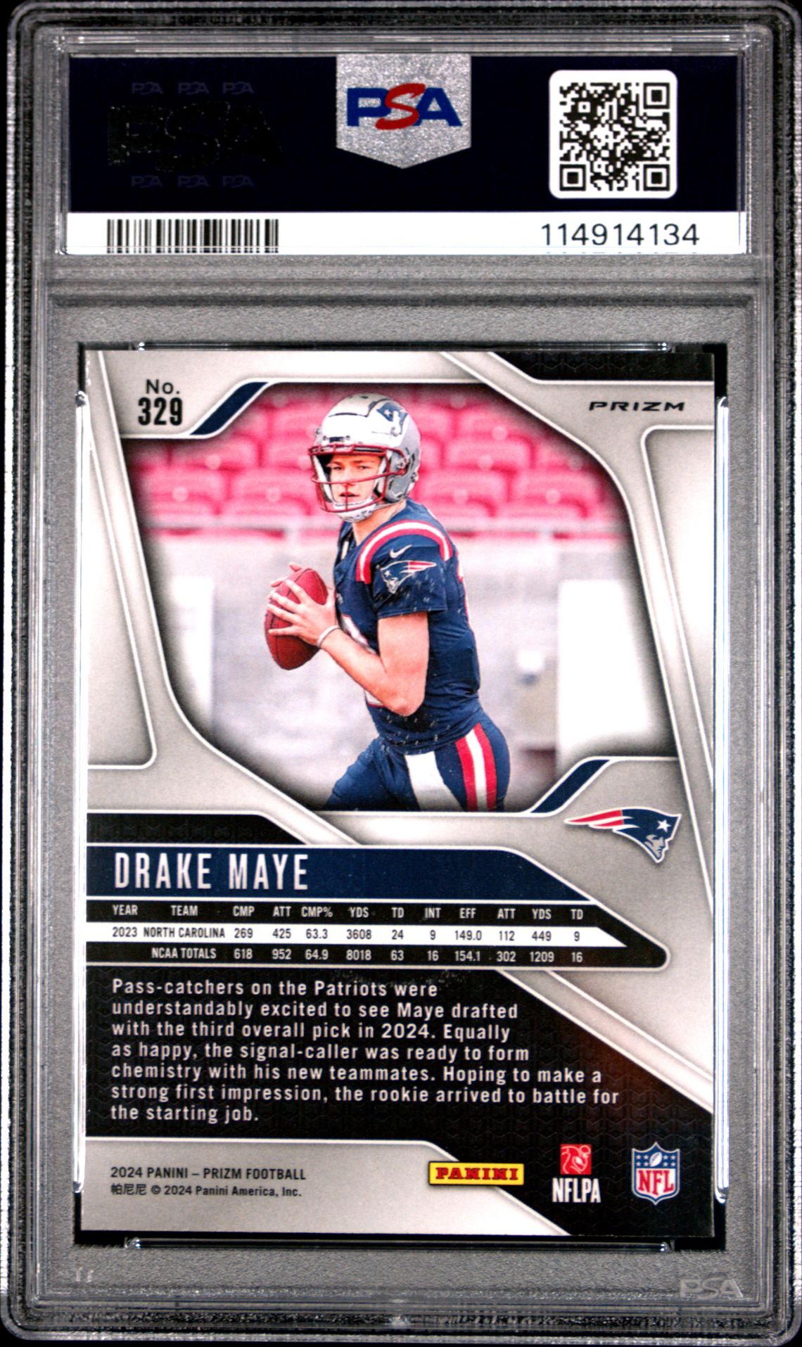 2024 Panini Prizm Drake Maye #329 (Red/White/Blue Prizm) Mint 9 back