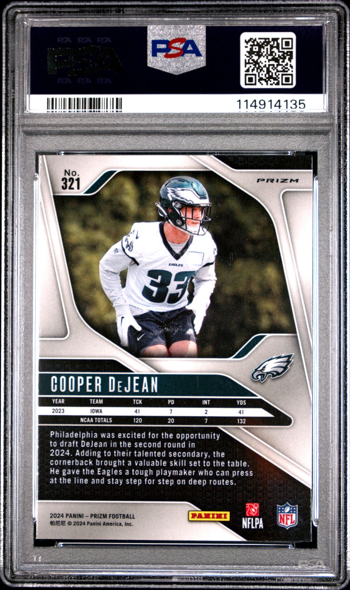 2024 Panini Prizm Cooper Dejean #321 (Silver Prizm) Gem Mt 10 back