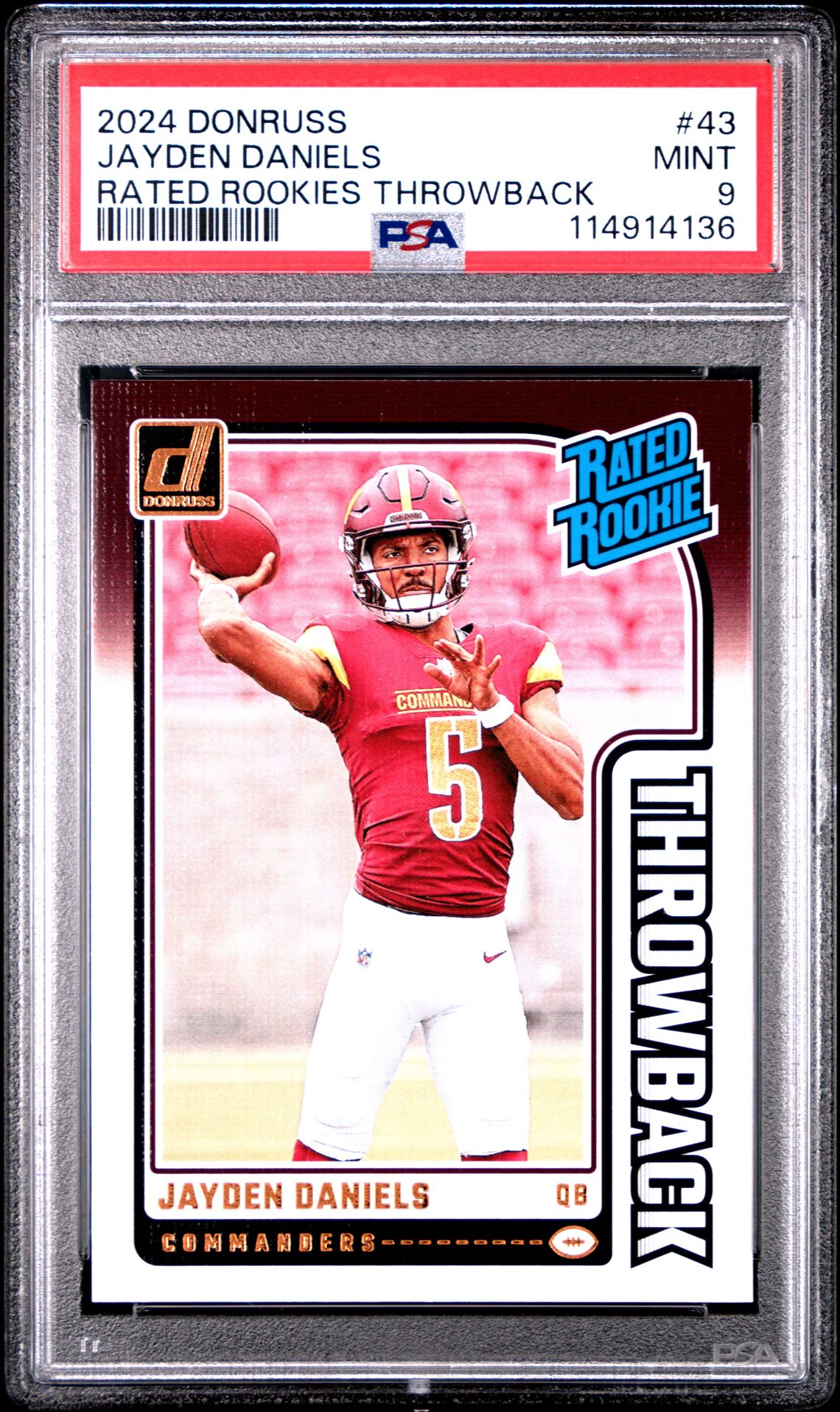 2024 Panini Donruss Rated Rookies Throwback Jayden Daniels #43 Mint 9 front