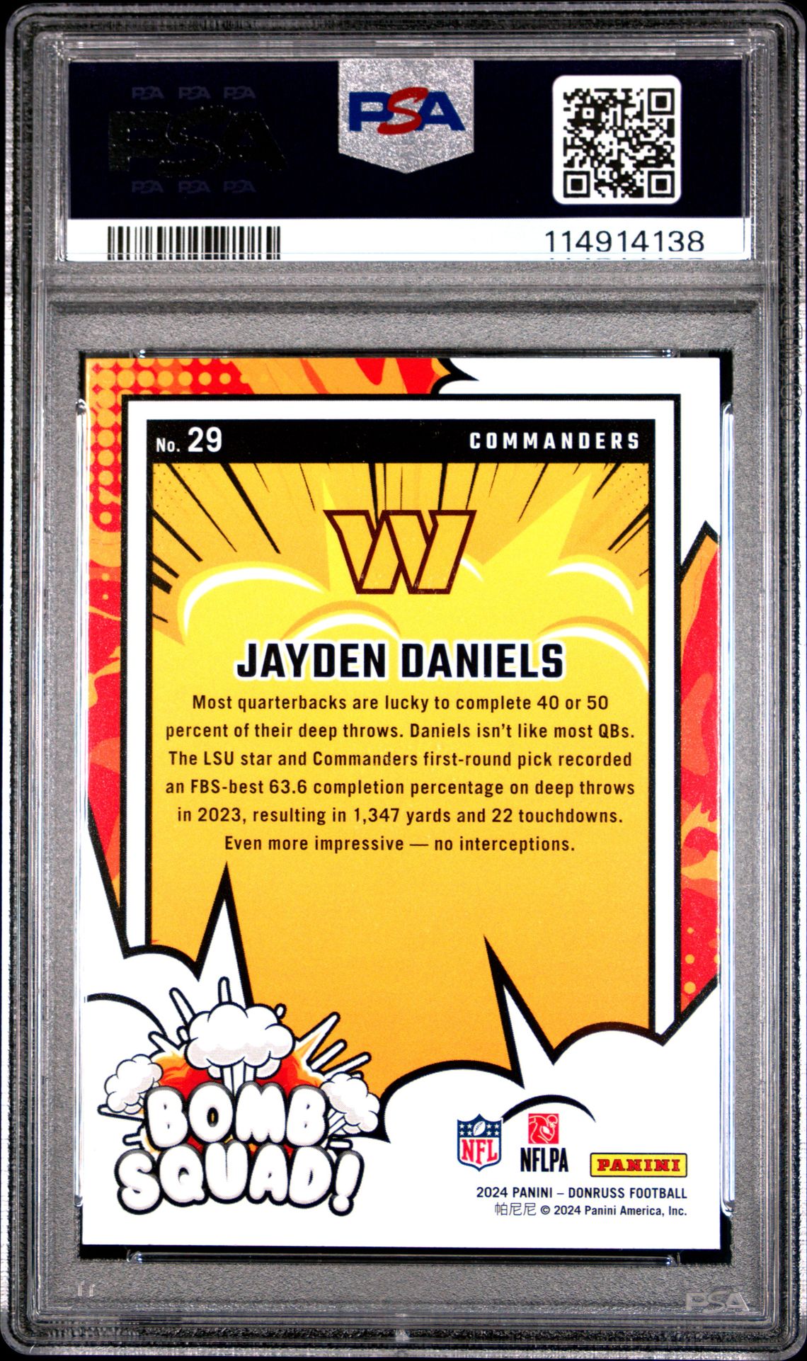 2024 Panini Donruss Bomb Squad Jayden Daniels #29 Gem Mt 10 back