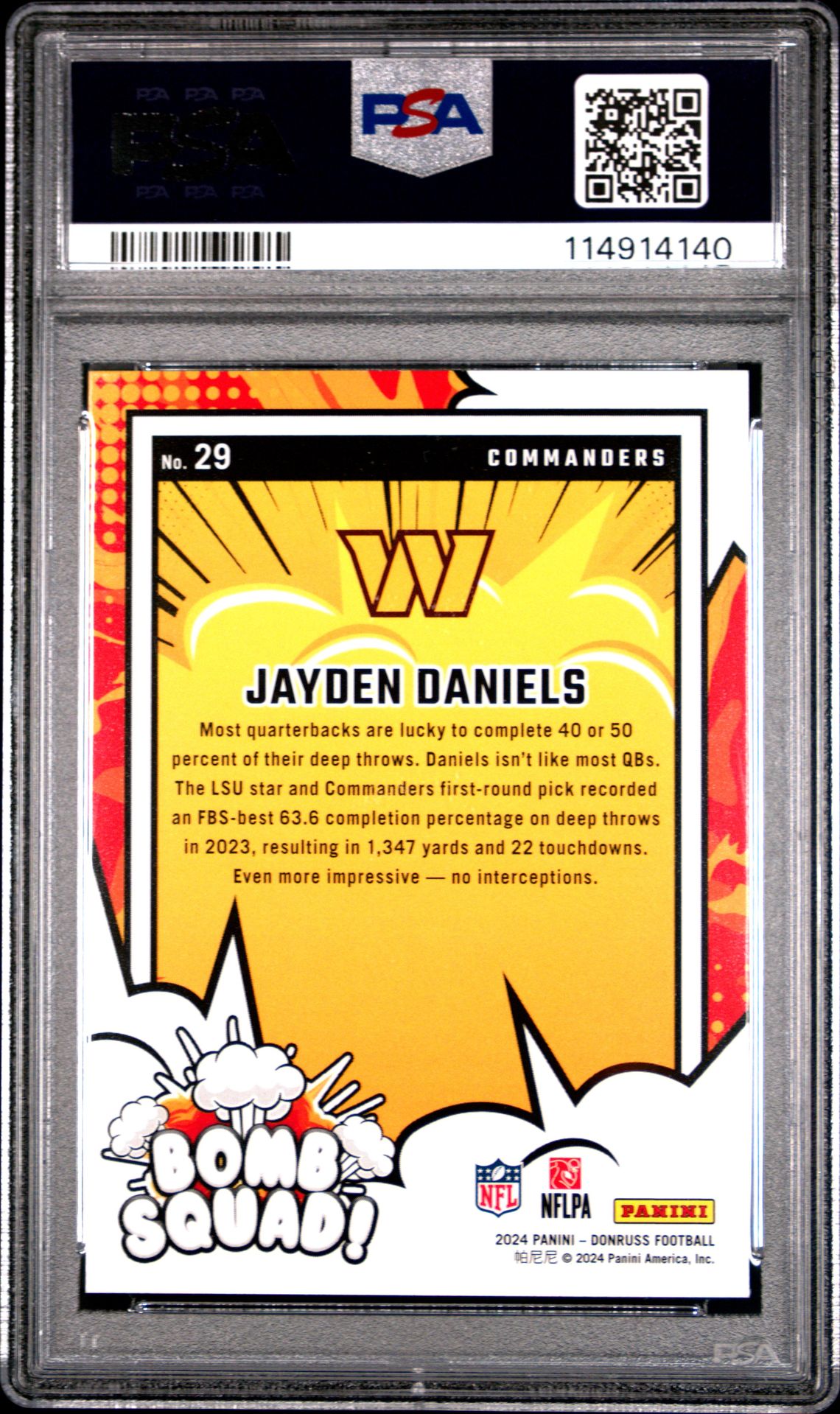 2024 Panini Donruss Bomb Squad Jayden Daniels #29 Gem Mt 10 back