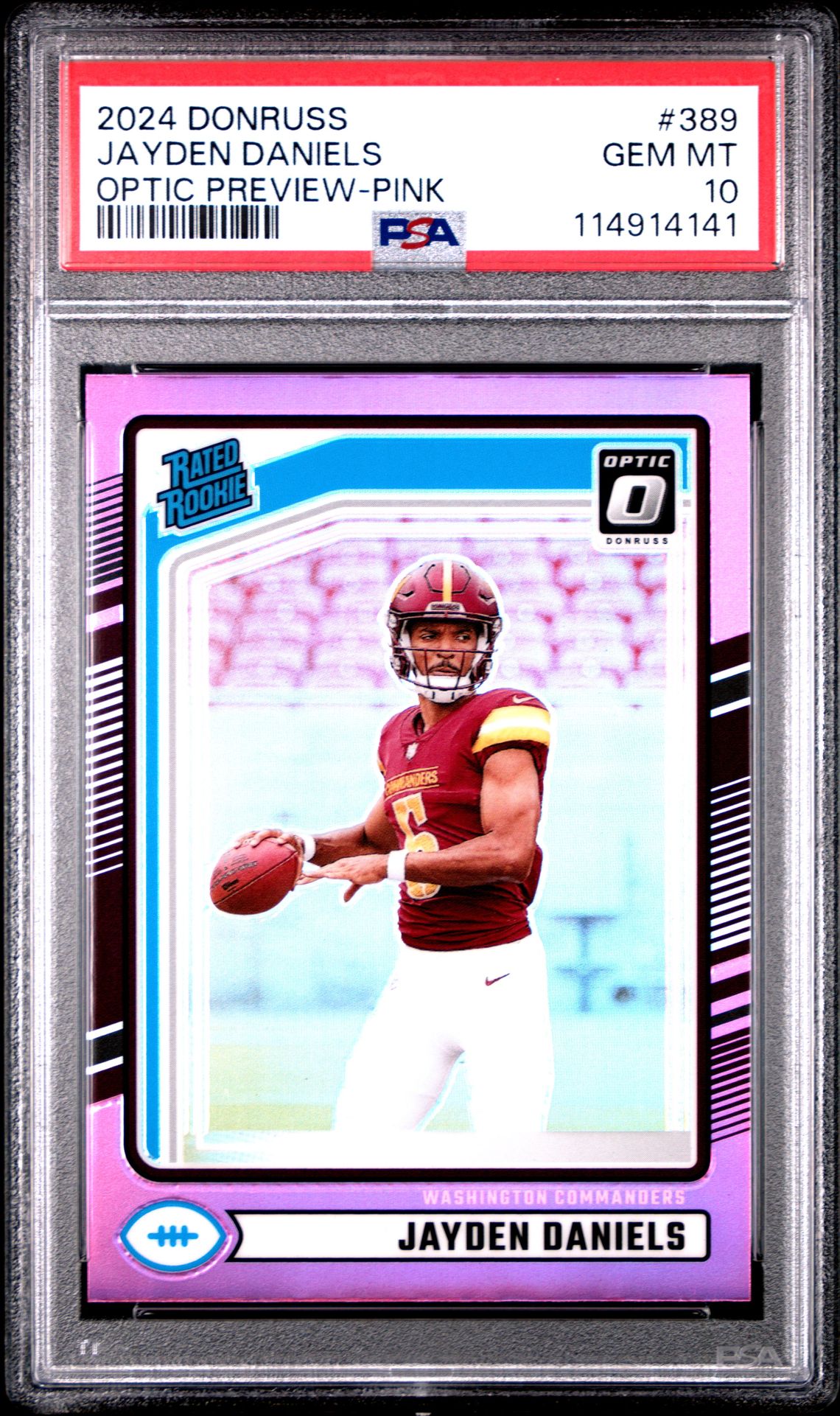 2024 Panini Donruss Jayden Daniels #389 (Optic Preview-Pink) Gem Mt 10 front
