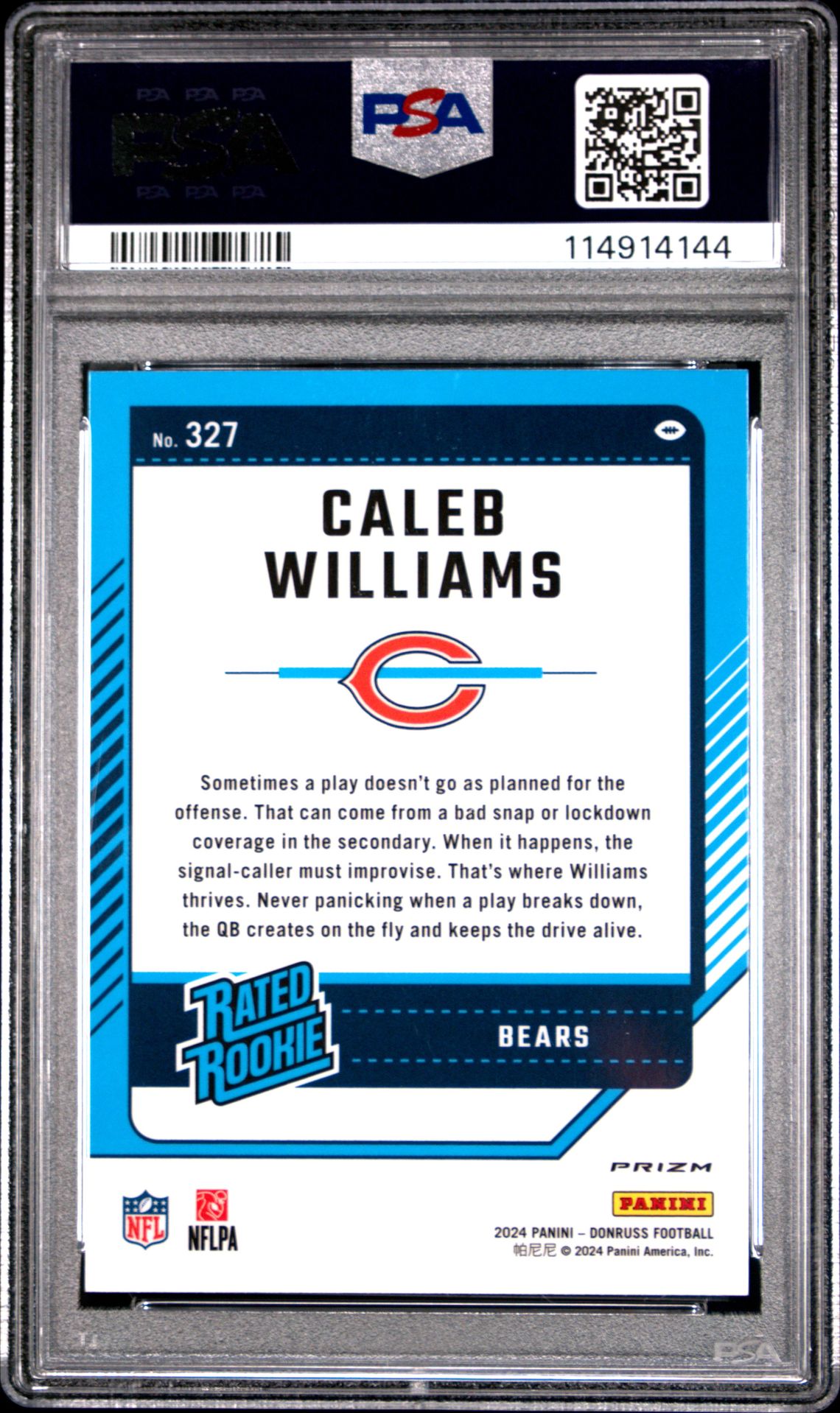 2024 Panini Donruss Caleb Williams #327 (Optic Preview-Pink) Mint 9 back