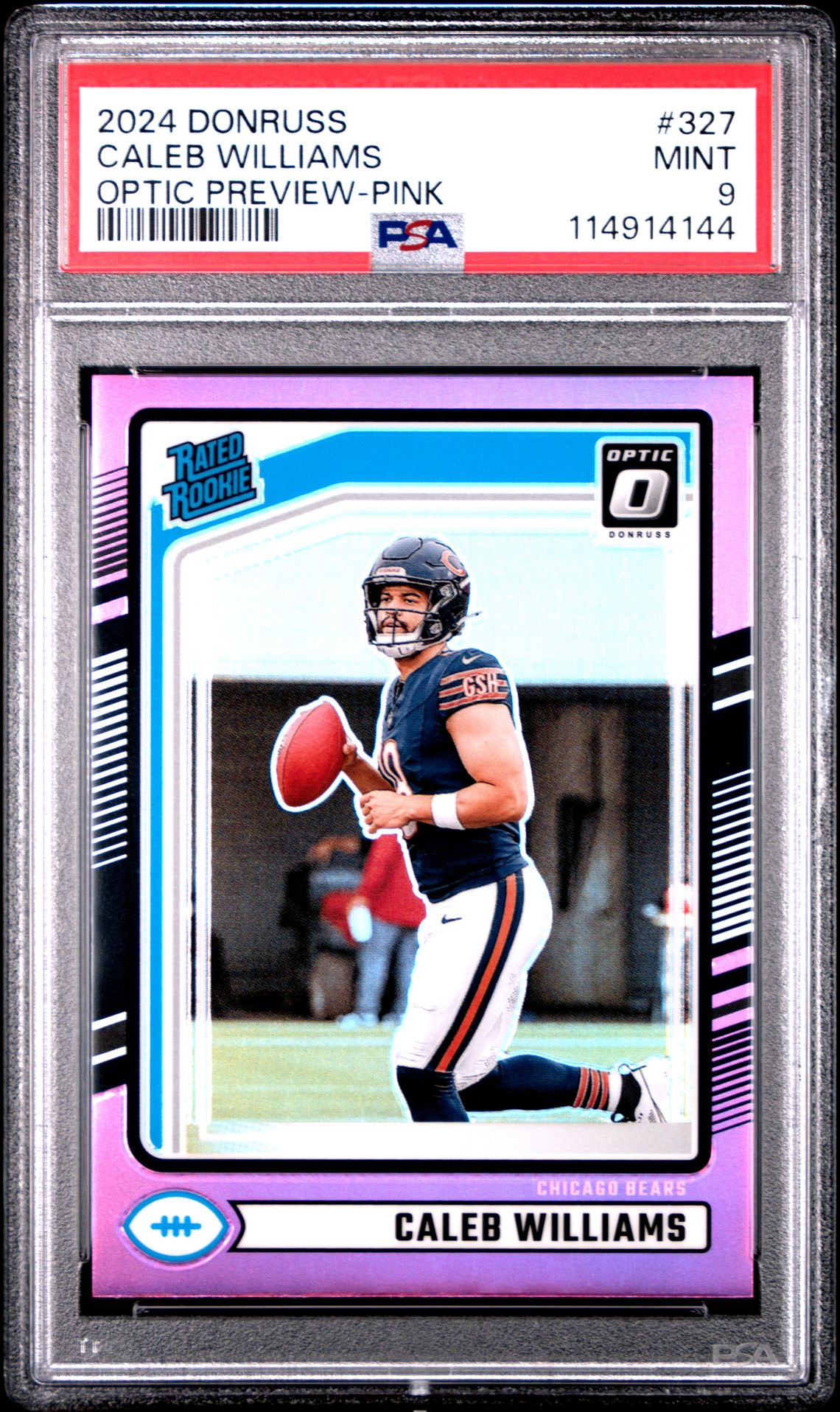 2024 Panini Donruss Caleb Williams #327 (Optic Preview-Pink) Mint 9 front