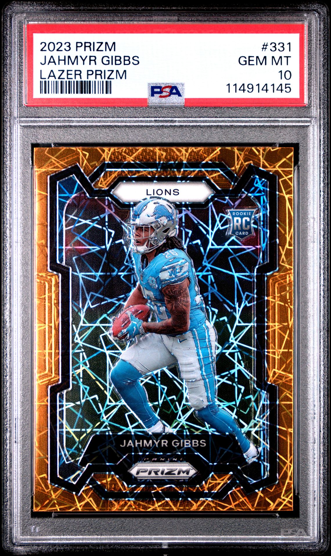 2023 Panini Prizm Jahmyr Gibbs #331 (Lazer Prizm) Gem Mt 10 front
