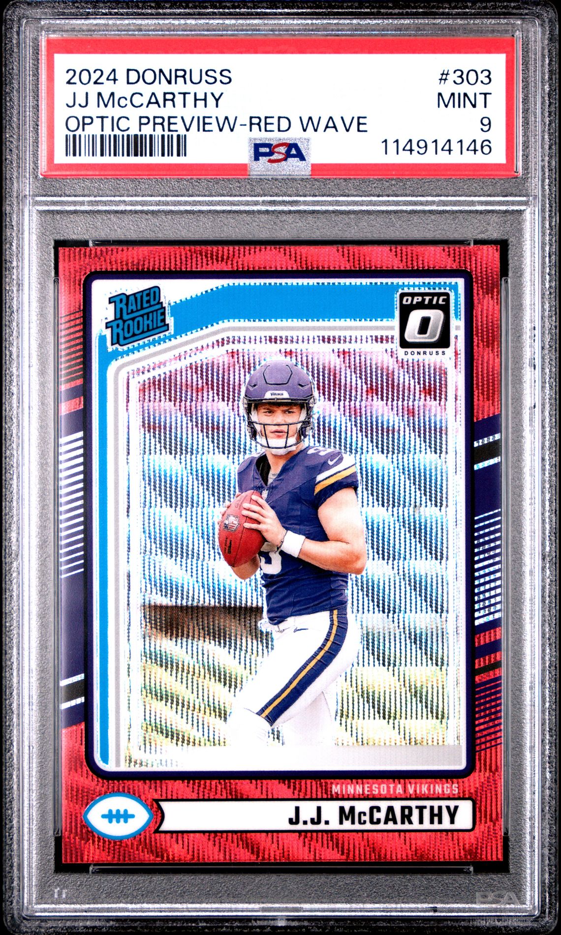 2024 Panini Donruss Jj Mccarthy #303 (Optic Preview-Red Wave) Mint 9 front