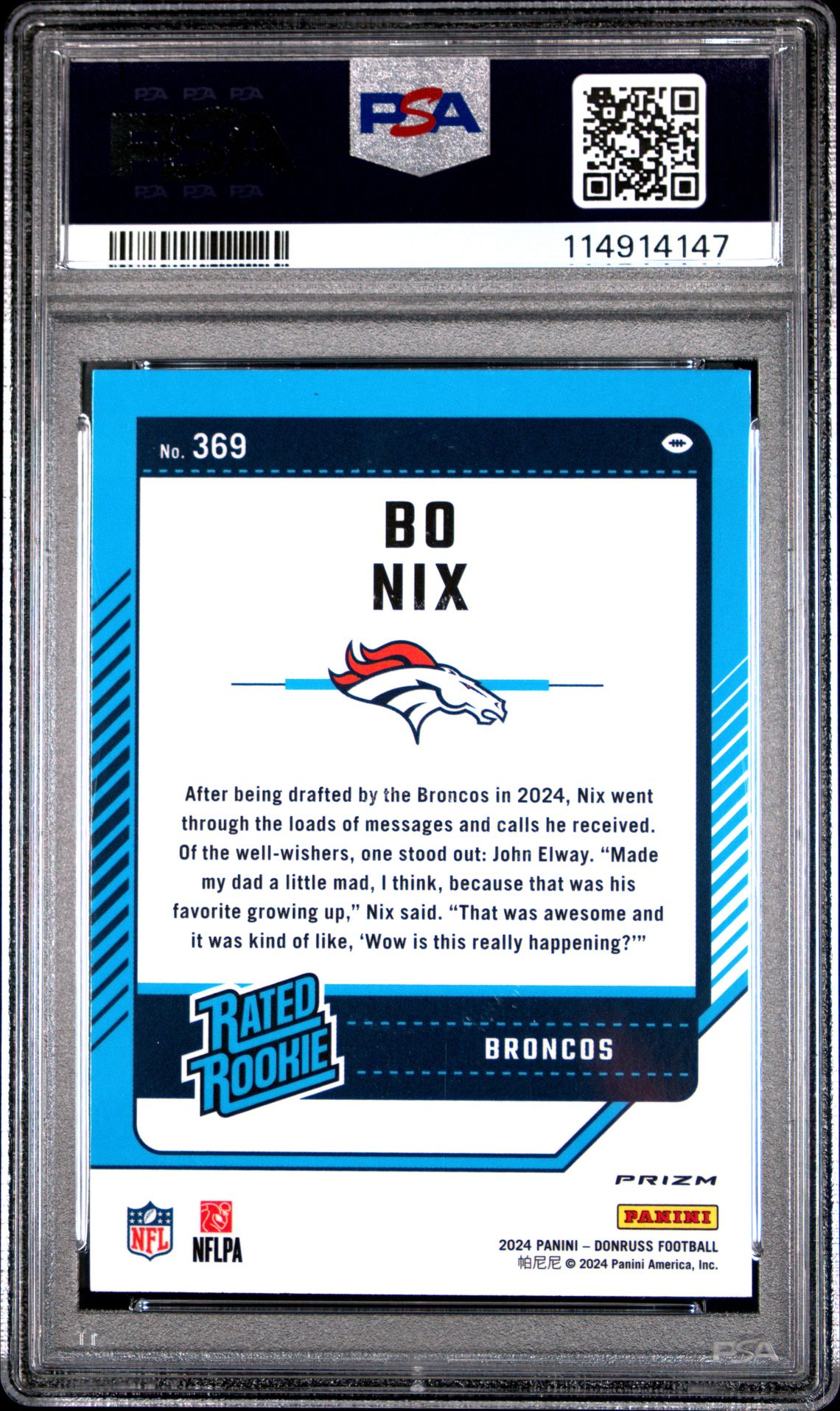 2024 Panini Donruss Bo Nix #369 (Optic Preview-Red Wave) Gem Mt 10 back