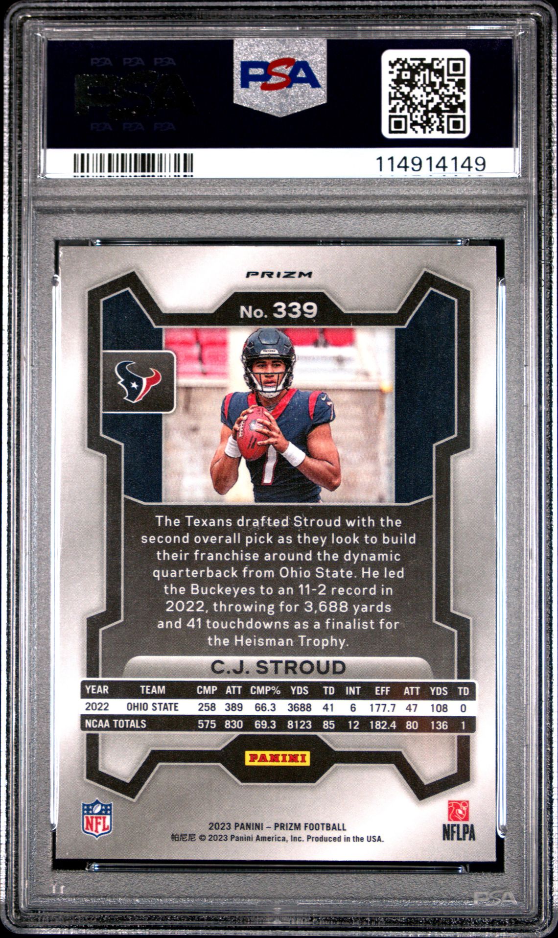 2023 Panini Prizm Cj Stroud #339 (Black & White Checker) Mint 9 back