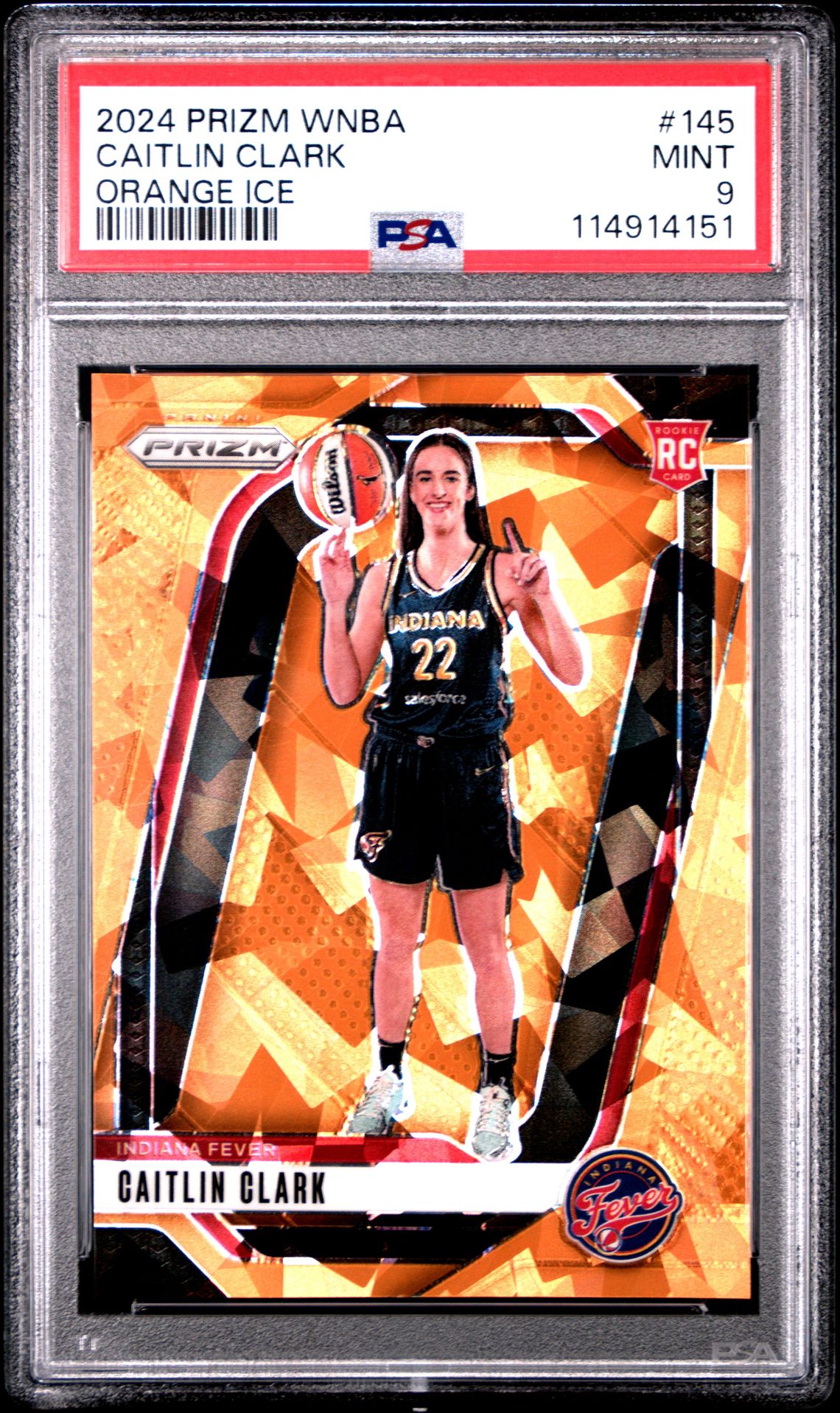 2024 Panini Prizm Wnba Caitlin Clark #145 (Orange Ice) Mint 9 front