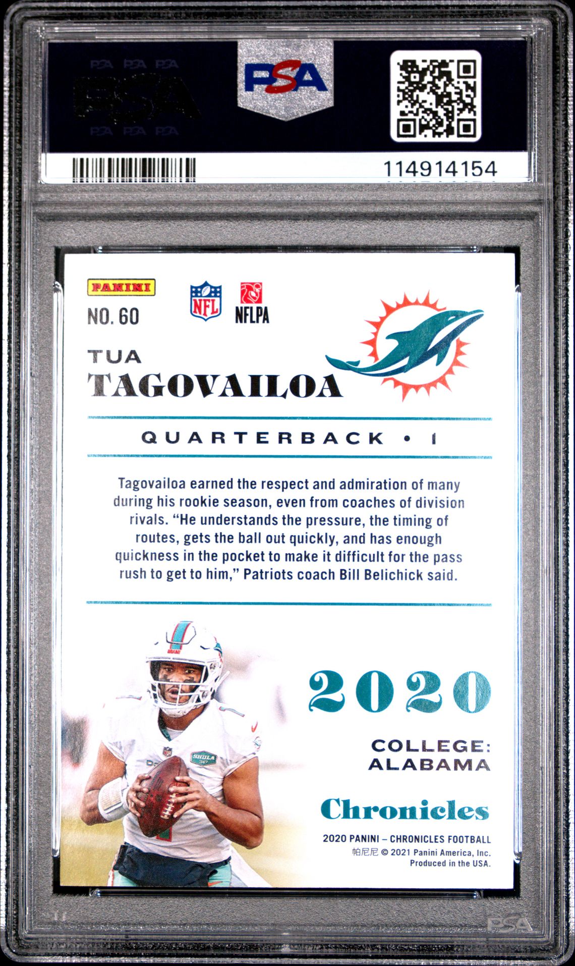 2020 Panini Chronicles Tua Tagovailoa #60 (Blue) Gem Mt 10 back