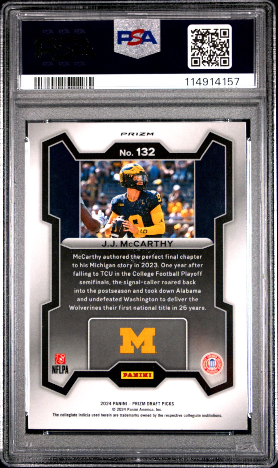 2024 Panini Prizm Draft Picks Jj Mccarthy #132 (Red Ice) Mint 9 back