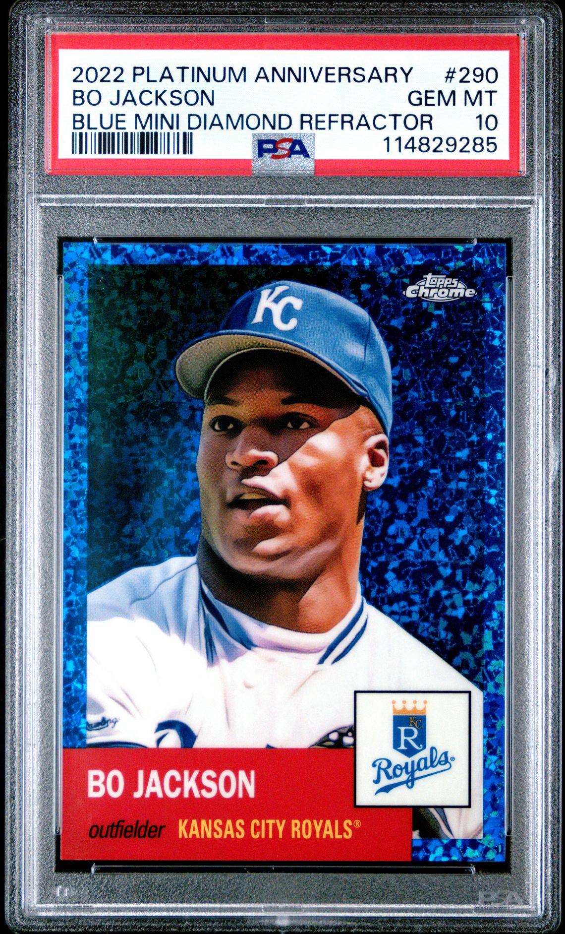 2022 Topps Chrome TOPPS CHROME PLATINUM ANNIVERSARY BLUE MINI DIAMOND REF #290 Bo Jackson front