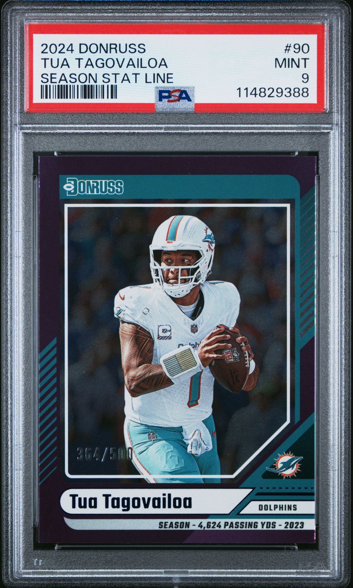 2024 Panini Donruss Tua Tagovailoa #90 (Season Stat Line) Mint 9 front