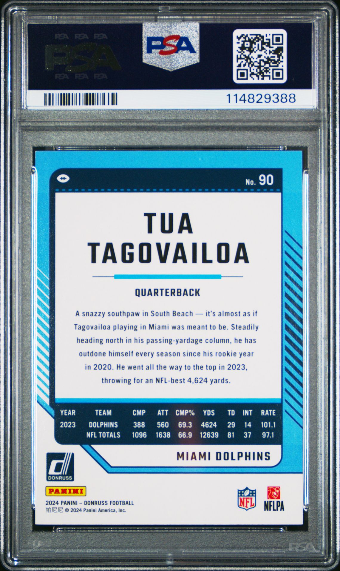 2024 Panini Donruss Tua Tagovailoa #90 (Season Stat Line) Mint 9 back