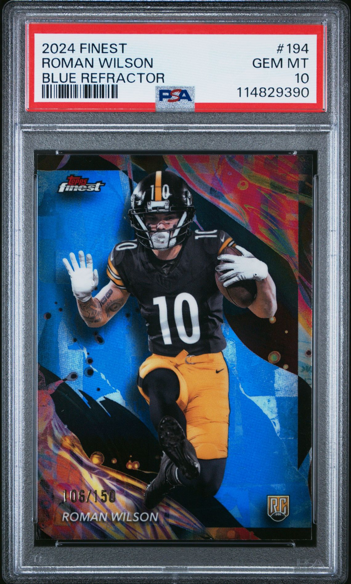 2024 Topps Finest Roman Wilson #194 (Blue Refractor) Gem Mt 10 front