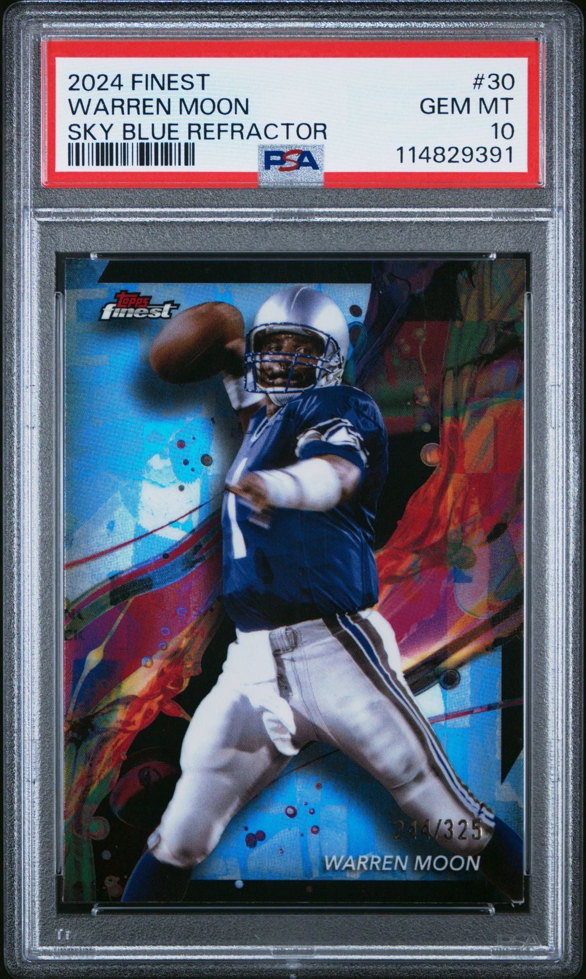 2024 Topps Finest Warren Moon #30 (Sky Blue Refractor) Gem Mt 10 front