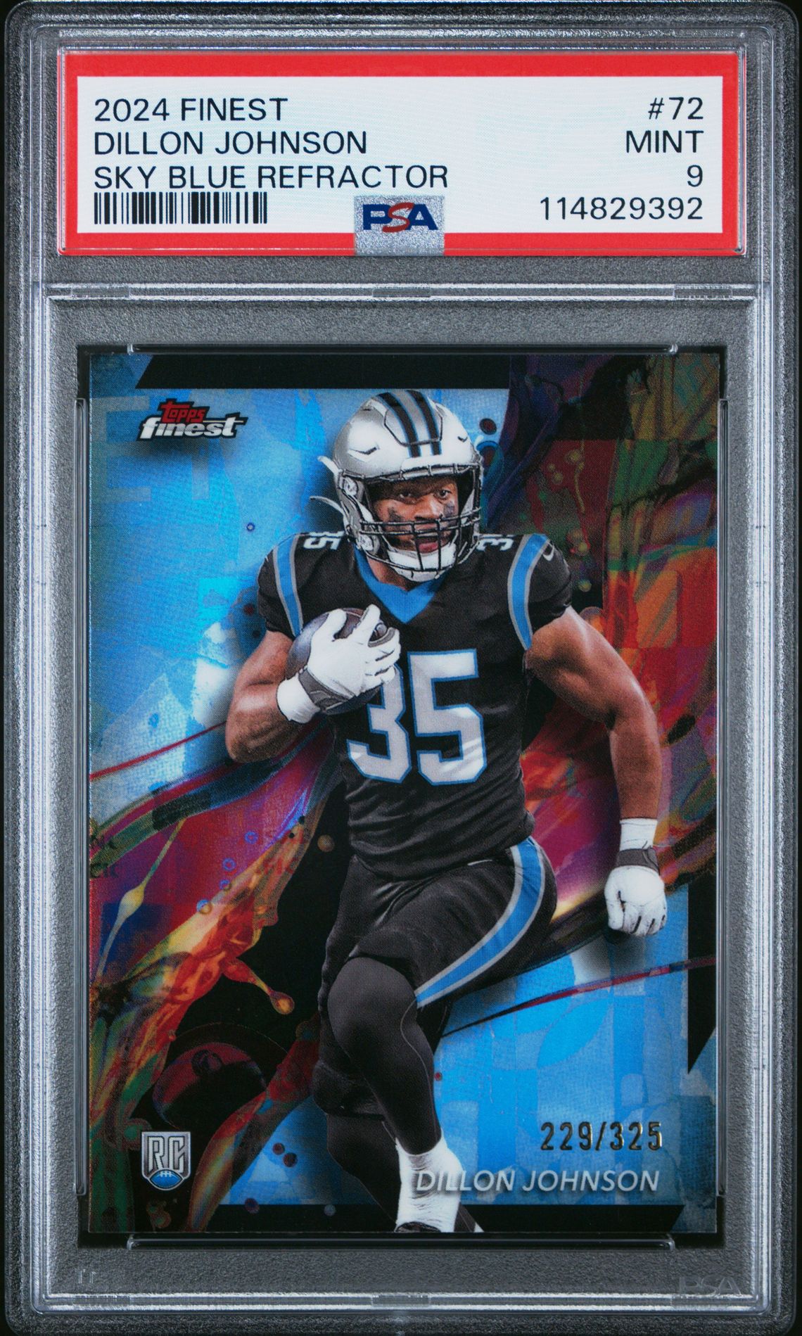 2024 Topps Finest Dillon Johnson #72 (Sky Blue Refractor) Mint 9 front