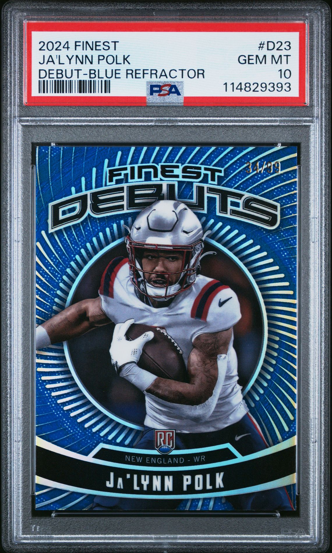 2024 Topps Finest Debut Ja'lynn Polk #D23 (Debut-Blue Refractor) Gem Mt 10 front