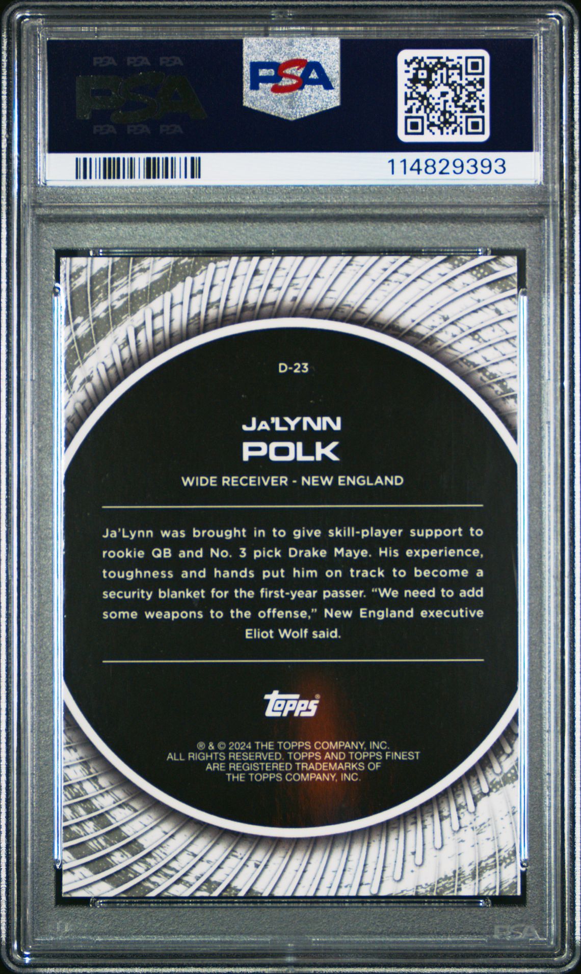 2024 Topps Finest Debut Ja'lynn Polk #D23 (Debut-Blue Refractor) Gem Mt 10 back