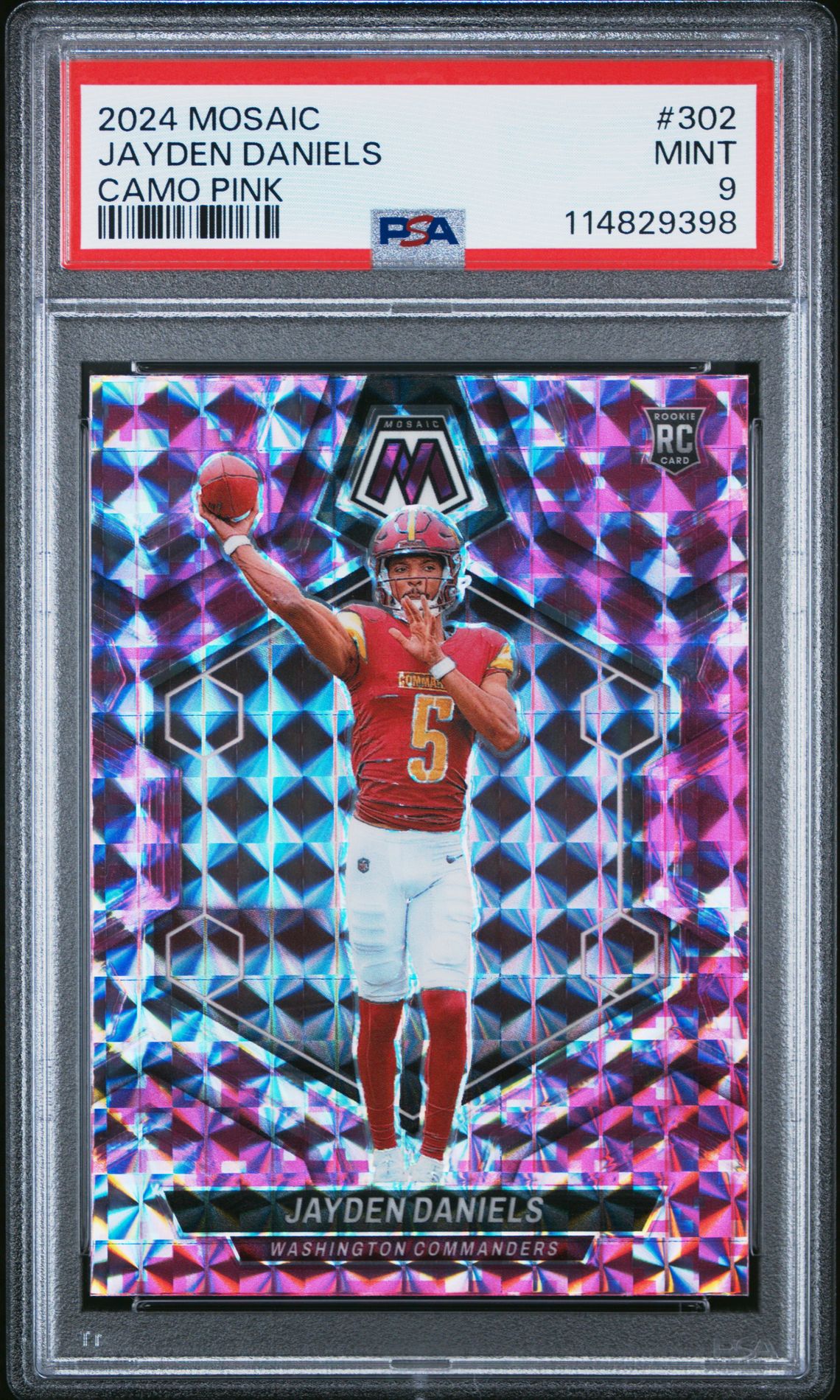 2024 Panini Mosaic Jayden Daniels #302 (Camo Pink) Mint 9 front