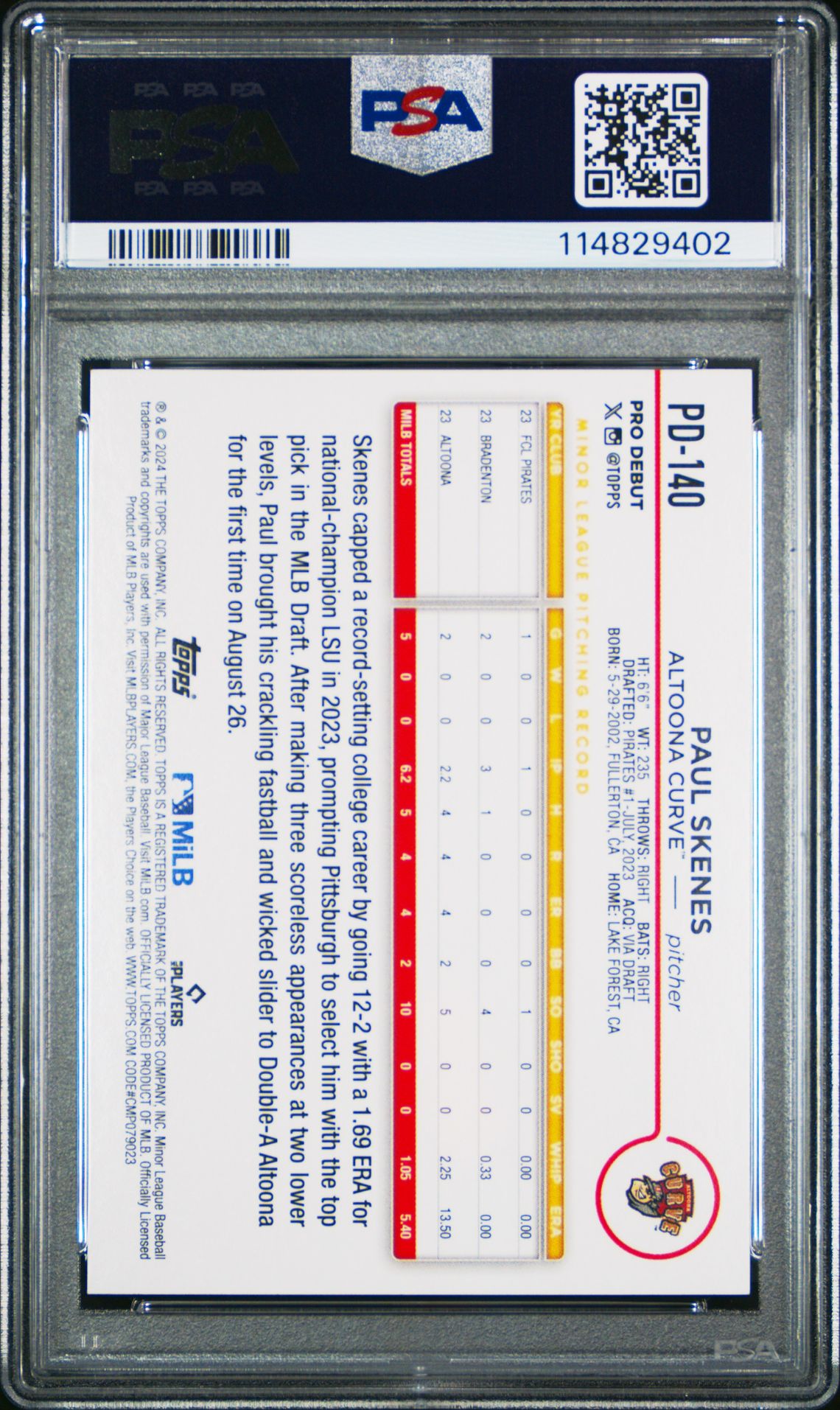 2024 Topps Pro Debut Paul Skenes #Pd140 Mint 9 back